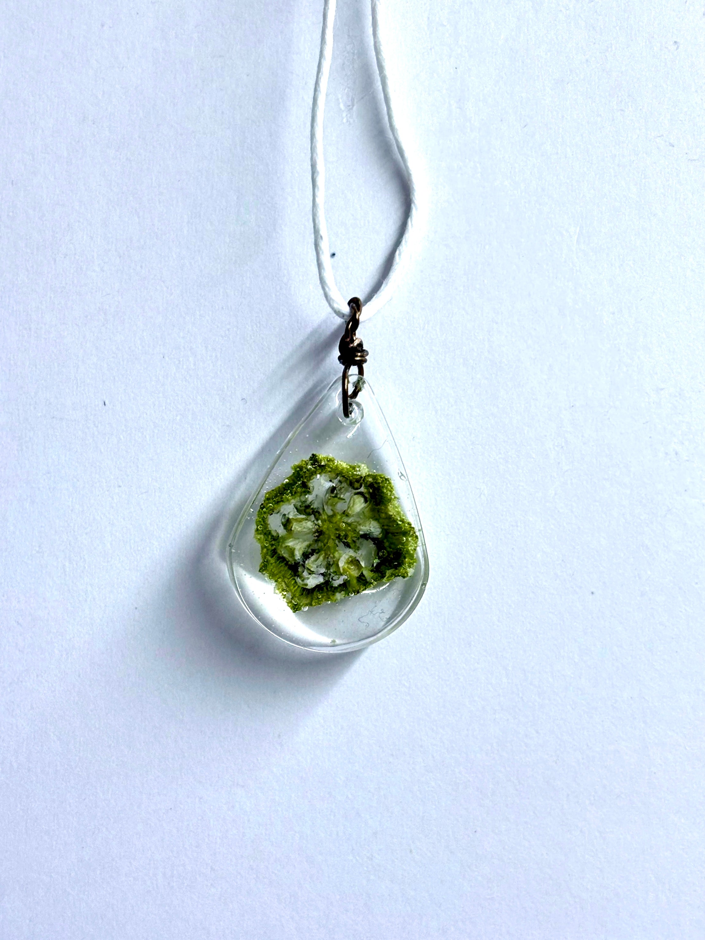 Okra Resin Necklace | Botanical Teardrop Pendant | Garden Inspired Jewelry
