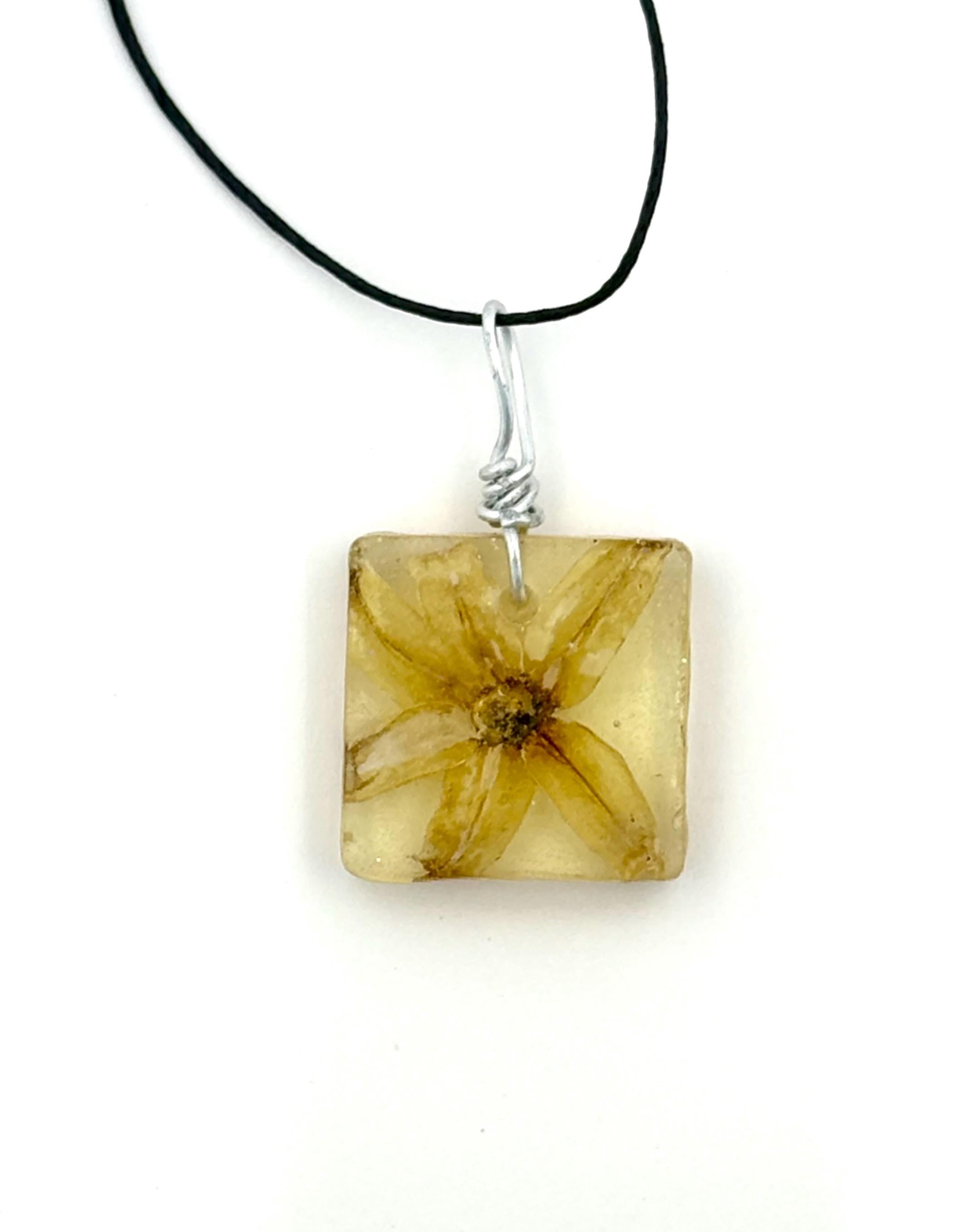 Yellow Forsythia Blooms Necklace, Pressed Flower in Resin Pendant, Botanical Jewelry, Natural Bohemian Style, Gift for Her
