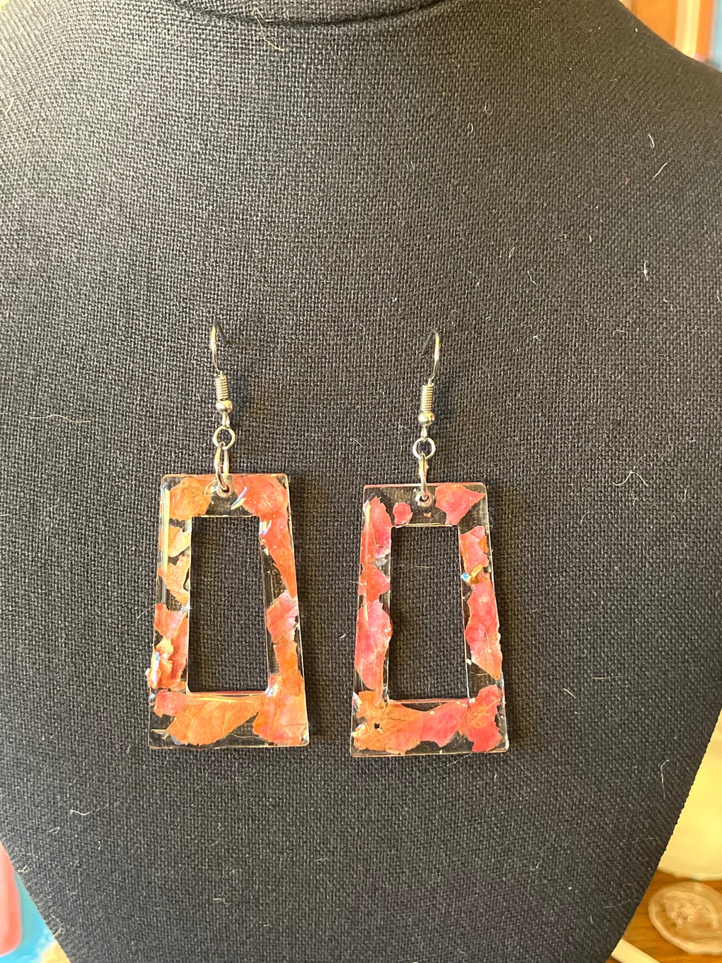 Red Leaf Resin Earrings | Lightweight Rectangular Maple Dangles