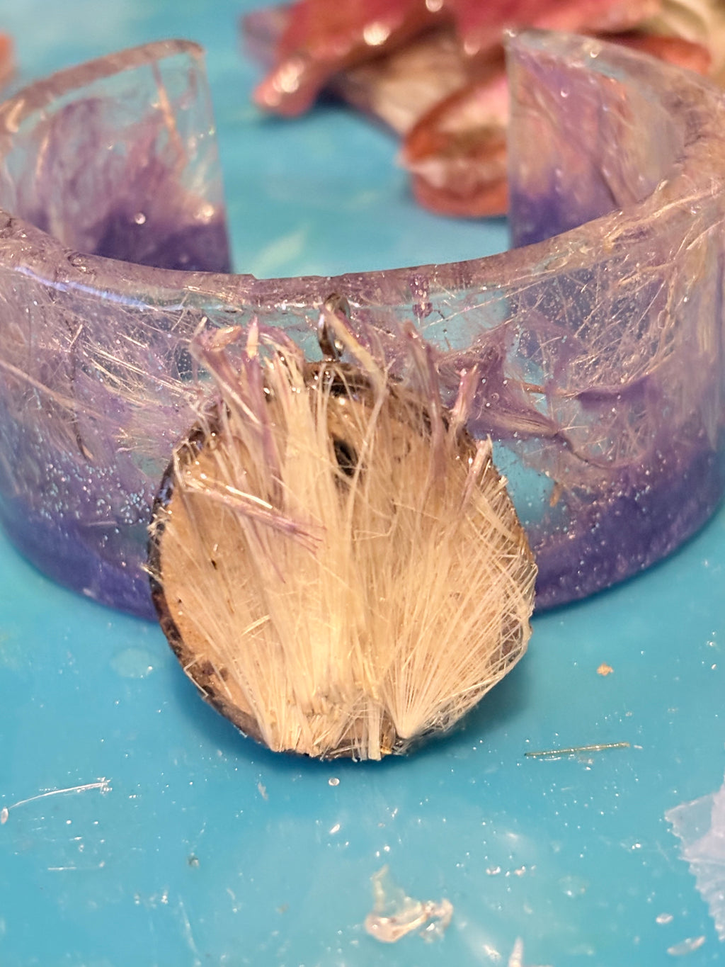 Thistle Resin Bracelet | Thistle & Twilight Bangle | Purple Resin and Thistle Florets
