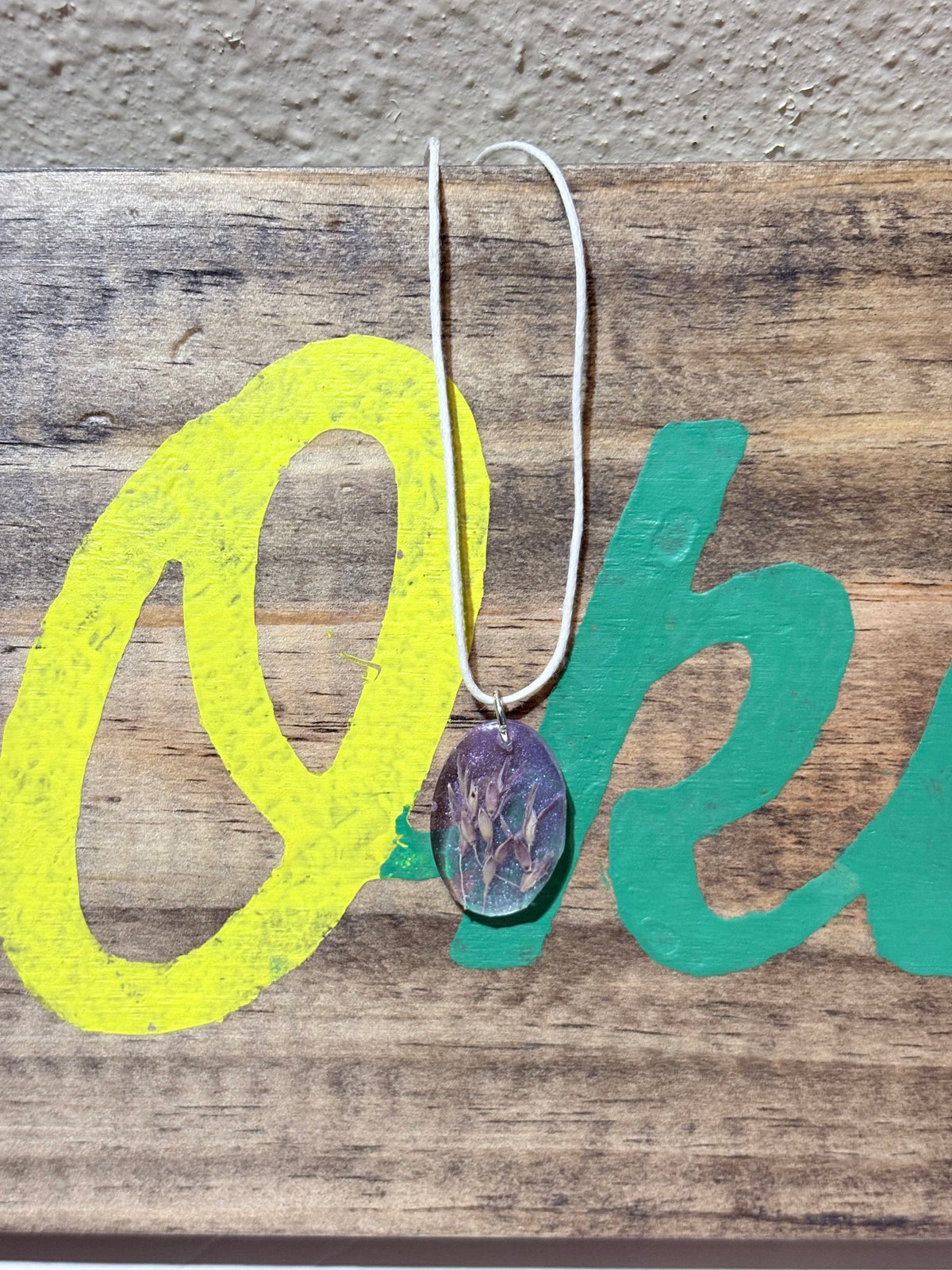 Lavender Botanical Necklace | Oval Resin Pendant | Pressed Grass Jewelry