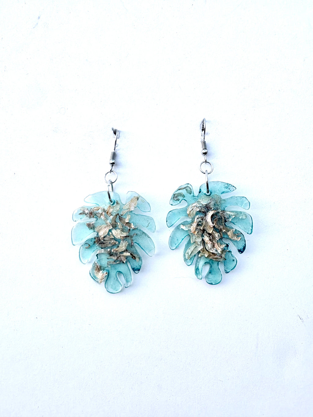 Blue Floral Monstera Leaf Earrings | Pink & Peach Petals
