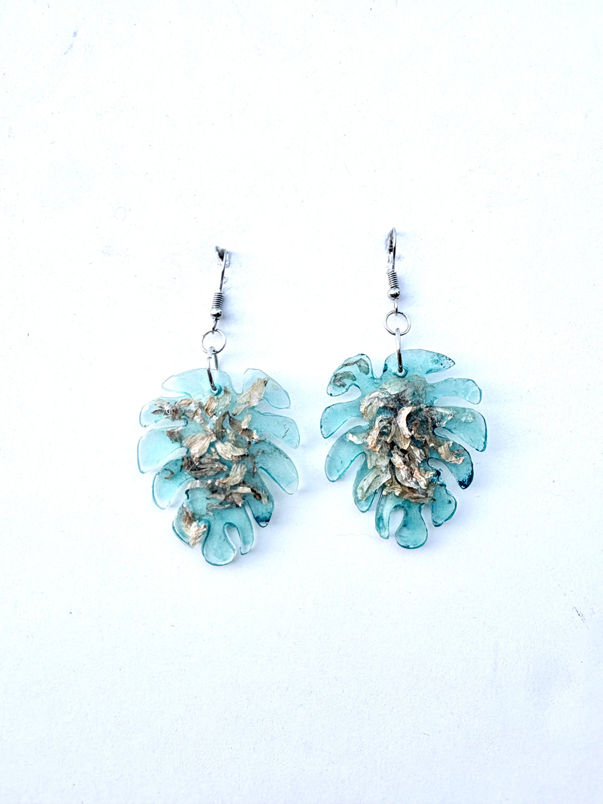 Blue Floral Monstera Leaf Earrings | Pink & Peach Petals