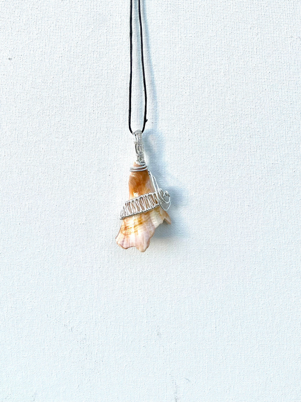 Wire Wrapped Orange Shell Fragment Pendant, Ocean Inspired Jewelry, Gift for Beach Lover, Statement Necklace, Authentic Shells