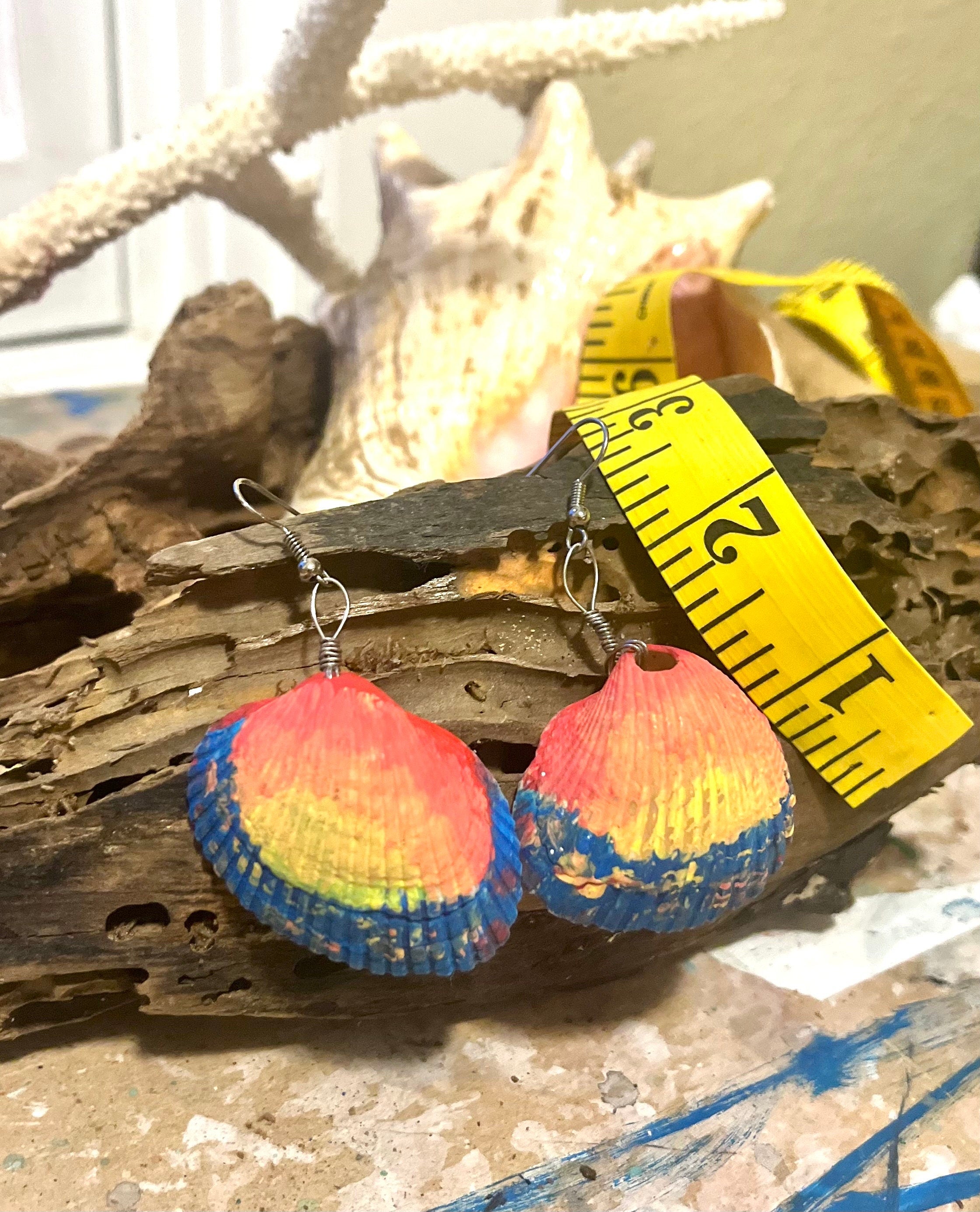 Hand Painted Shell Earrings | Sunset Ocean Statement Earrings