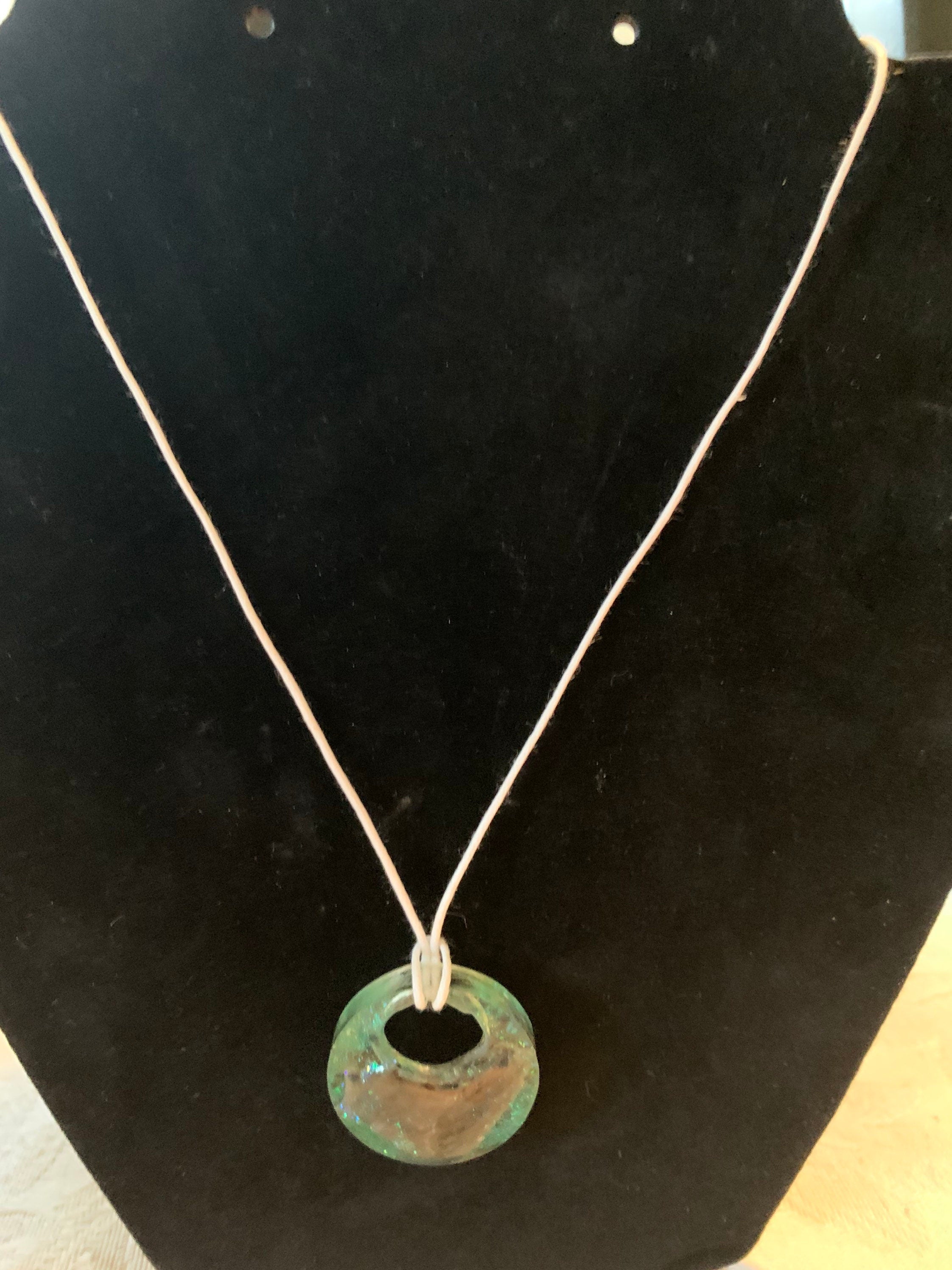 Wooden Resin Pendant | Green Glitter Resin Necklace