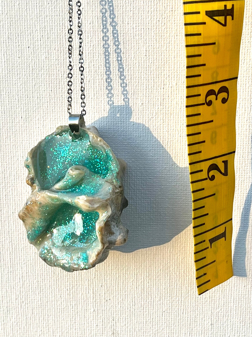 Sparkly Shell Necklace | Teal Glitter Resin Seashell Pendant