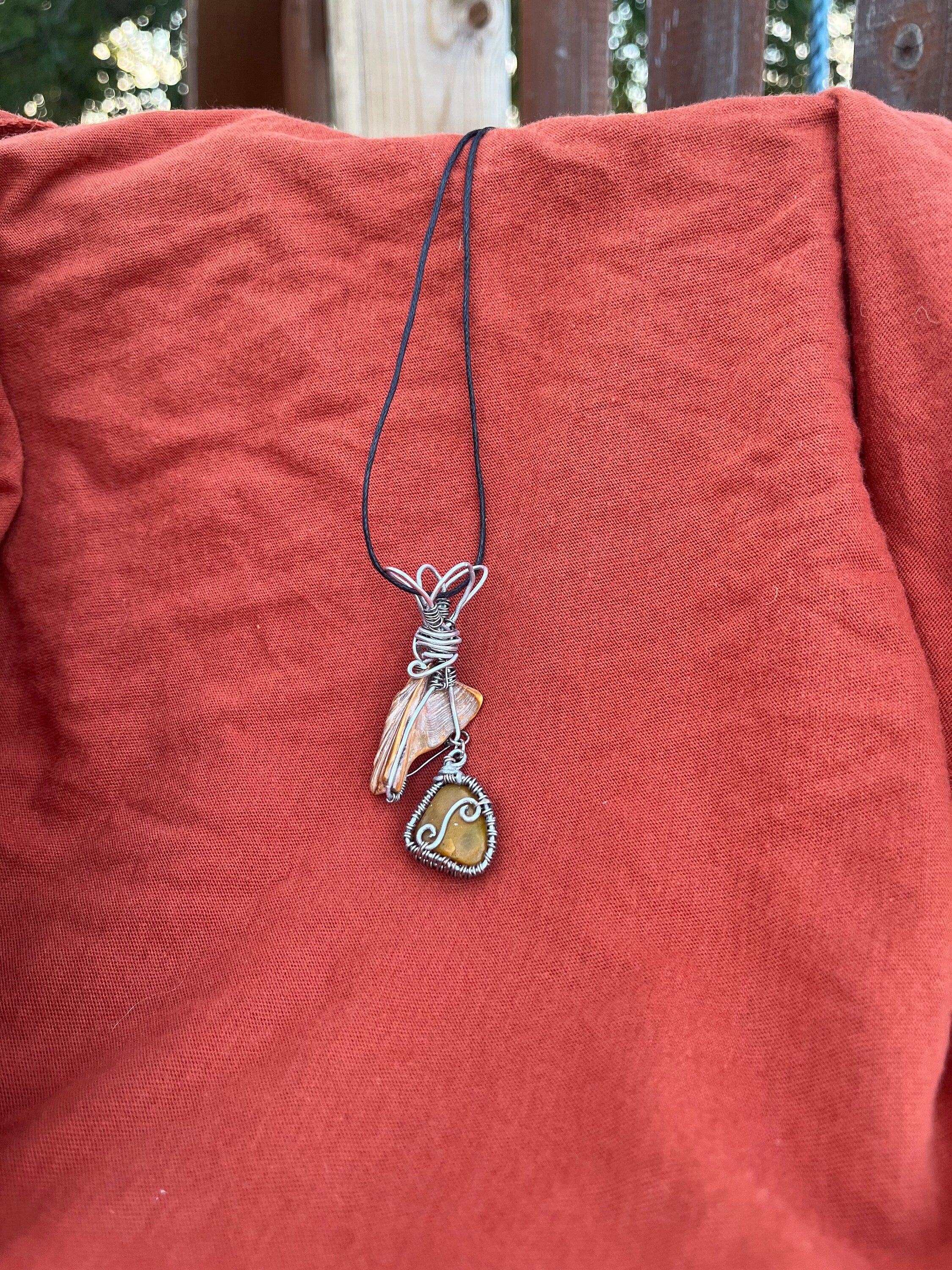 Mermaid Tail Pendant, Wire Wrapped Natural Shell Accessory, Real Oyster Shell with Simple Wire Wrap