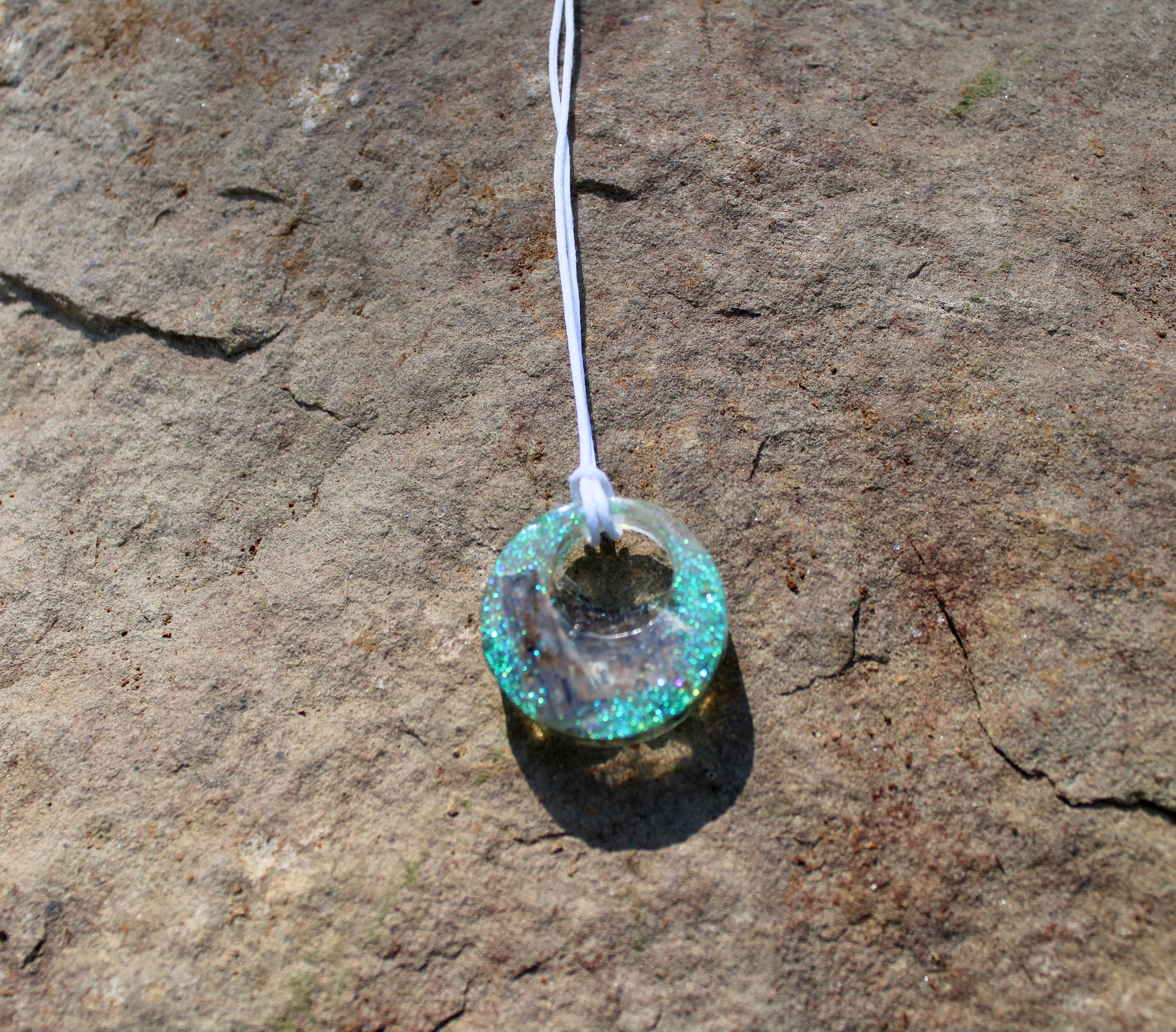 Wooden Resin Pendant | Green Glitter Resin Necklace