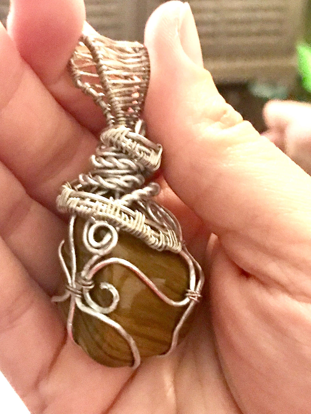 Stone Necklace | Yellow Jasper Wire Wrapped Pendant