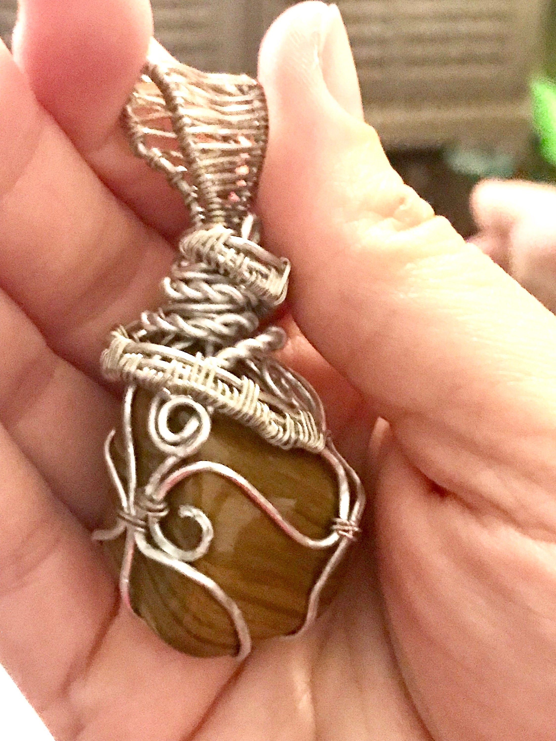 Stone Necklace | Yellow Jasper Wire Wrapped Pendant