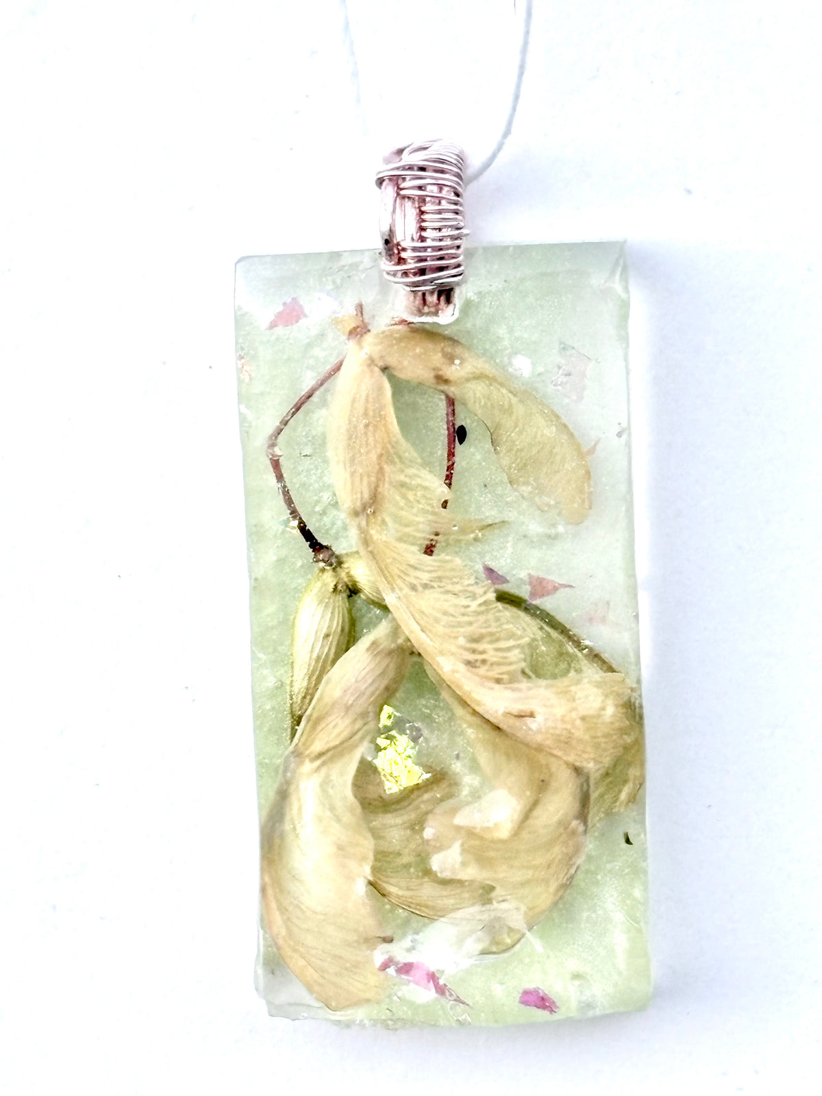 Green Helicopter Seeds in Resin Pendant | Woodland Wings Necklace
