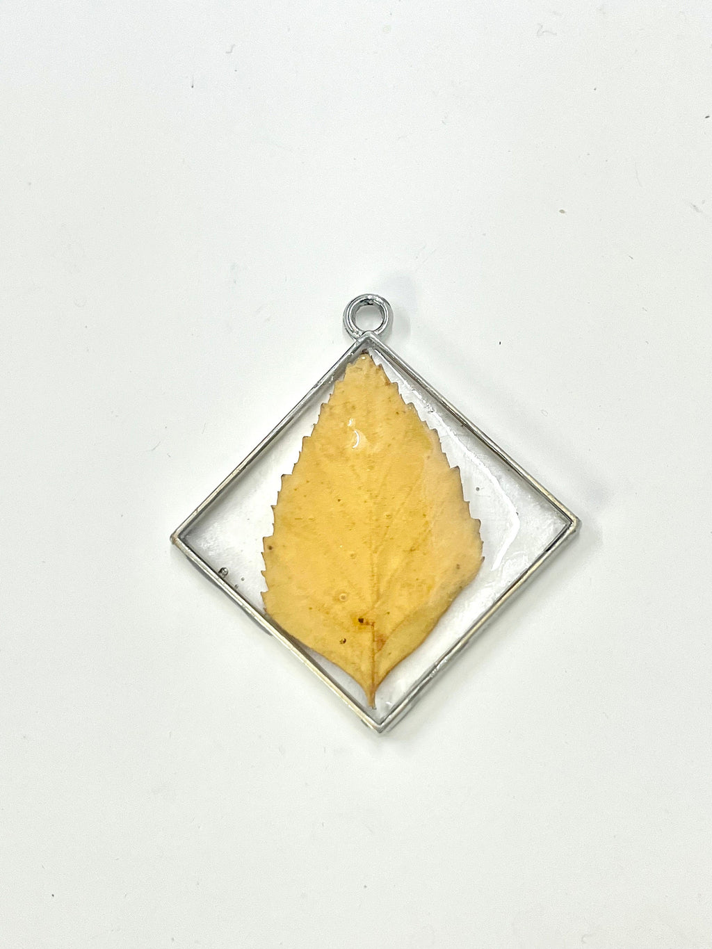 Yellow Leaf Pendant, Real Leaf in Resin, Botanical Diamond Pendant, Yellow Leaf Resin Necklace