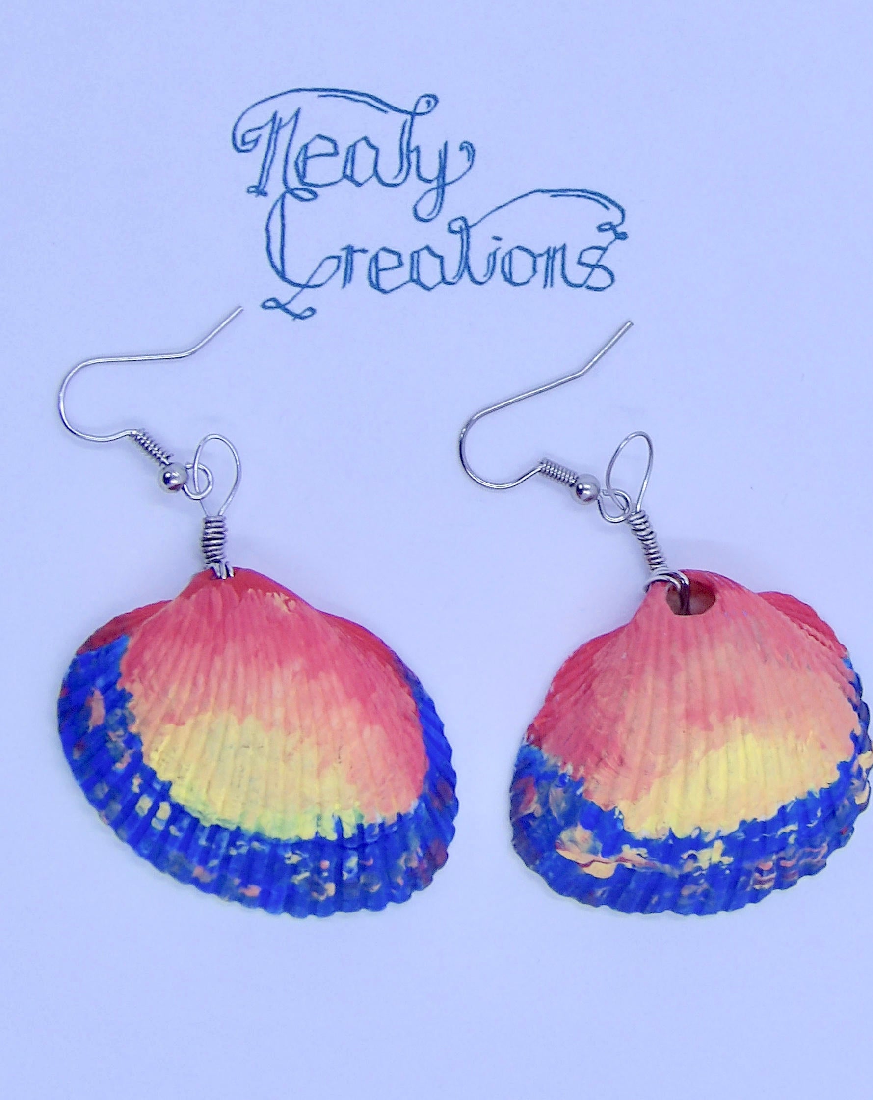 Hand Painted Shell Earrings | Sunset Ocean Statement Earrings