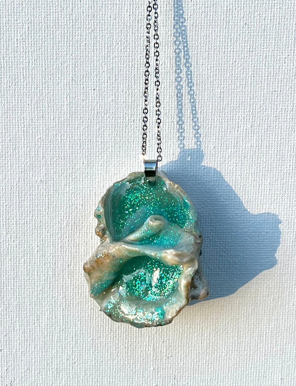 Sparkly Shell Necklace | Teal Glitter Resin Seashell Pendant
