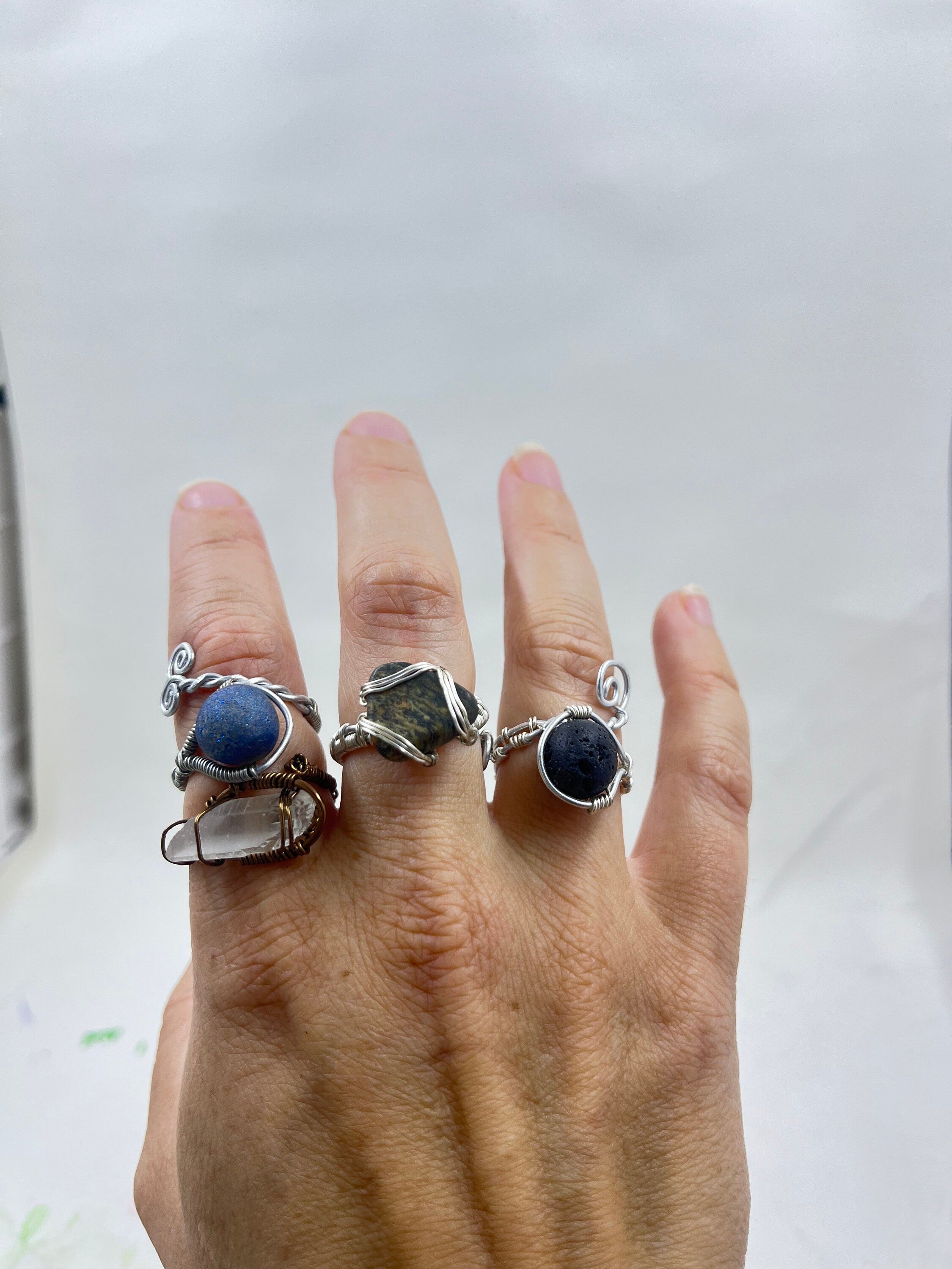 Wire Wrapped Lava Stone Ring, Adjustable Wire Wrapped Volcanic Rock Ring, Essential Oil Diffuser Jewelry