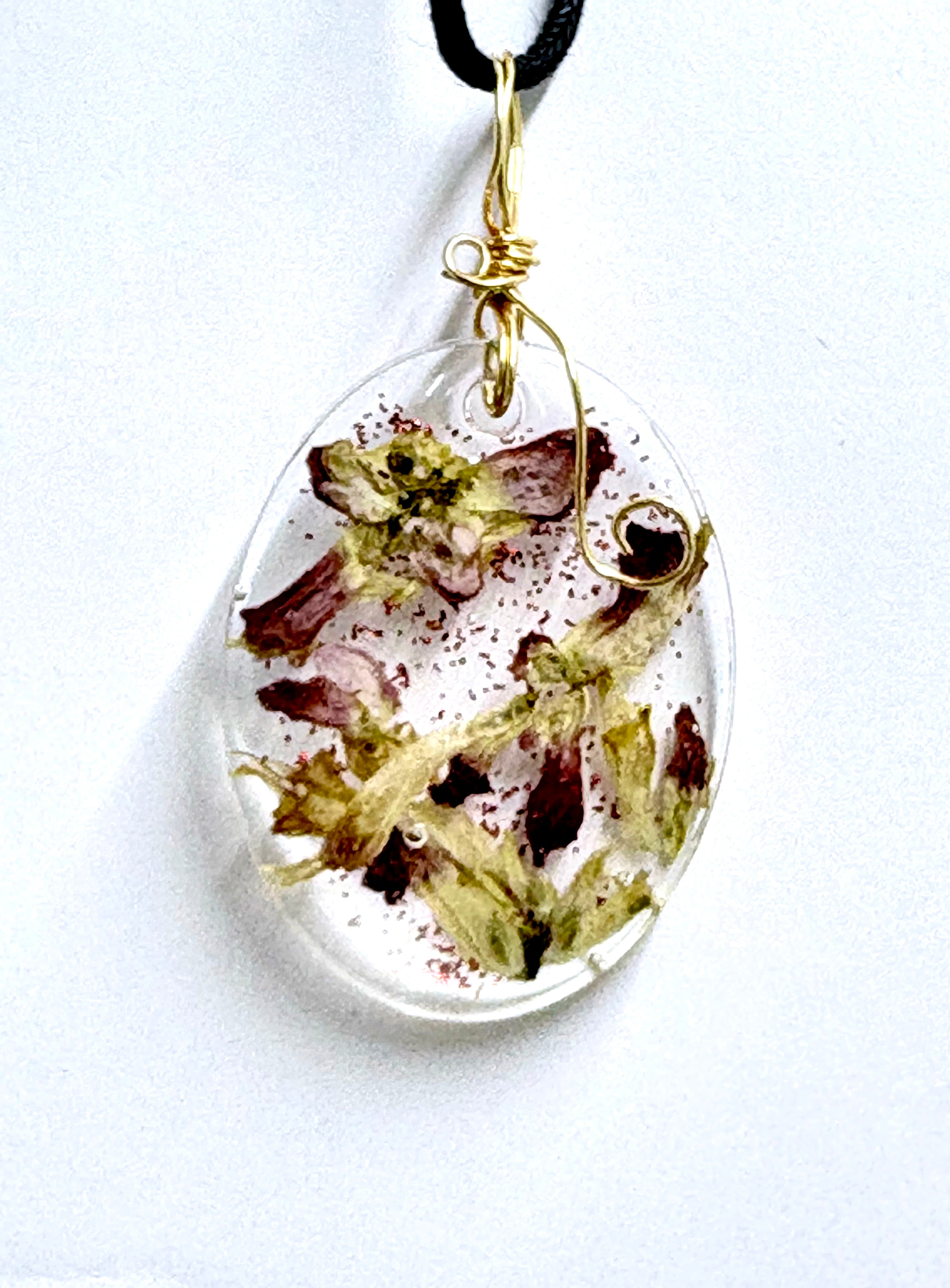 Indian Paintbrush Oval Pendant | Botanical Resin Necklace | Oklahoma Jewelry