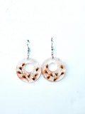 White Flower Peach Hoops | Floral Dangle Earrings