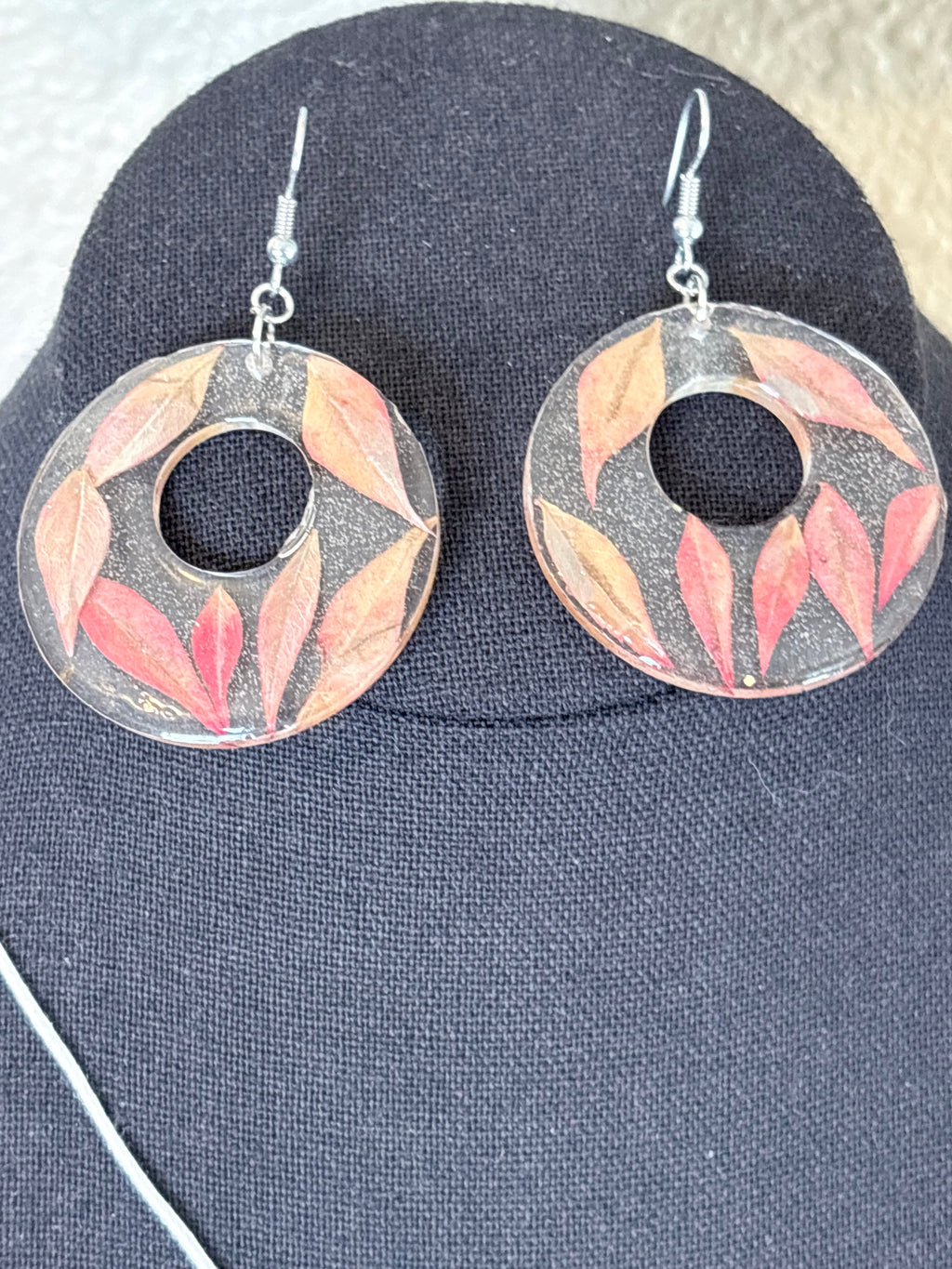 Falling Leaf Earrings | Red Leaves in Resin Hoops