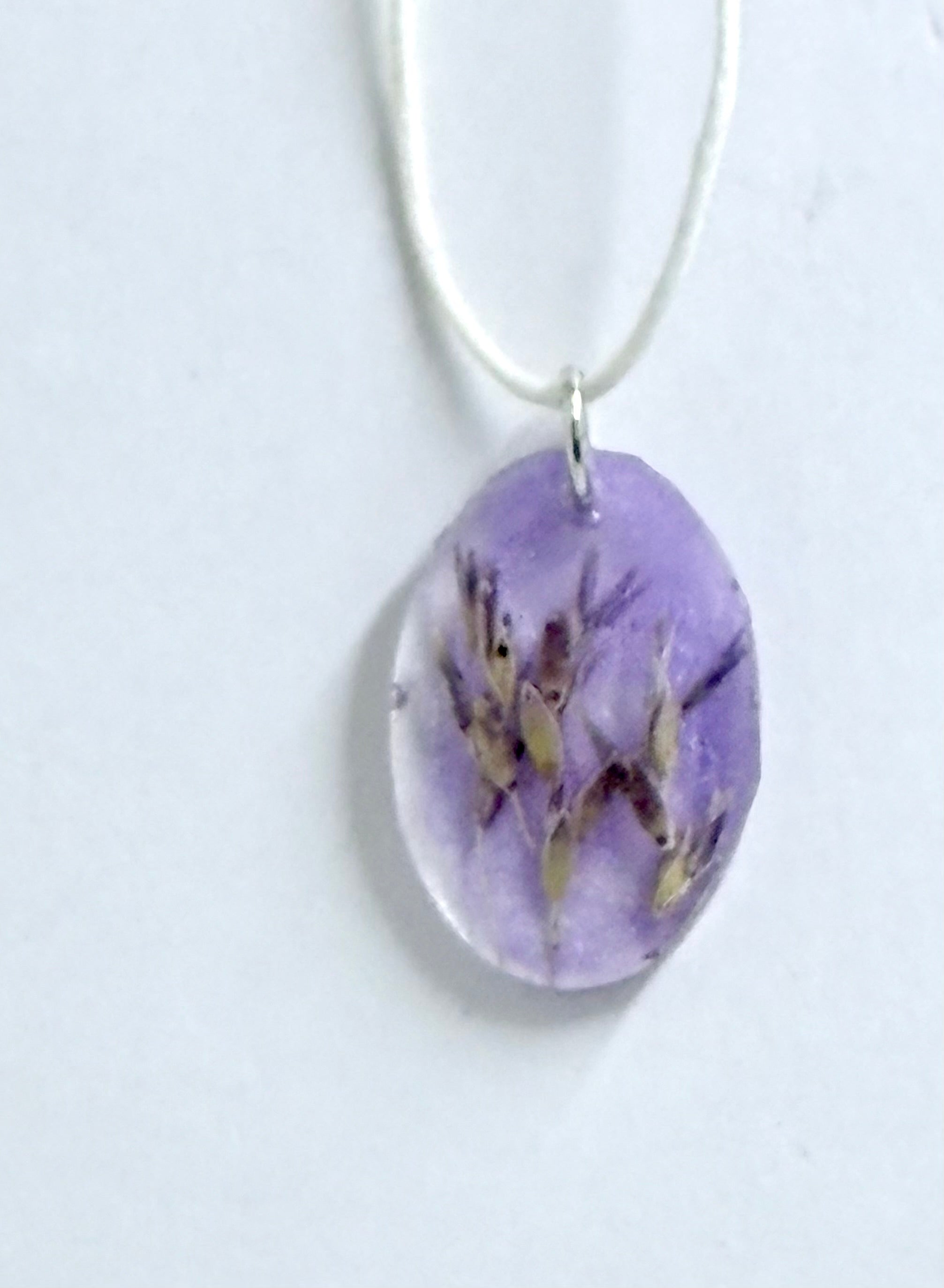 Lavender Botanical Necklace | Oval Resin Pendant | Pressed Grass Jewelry