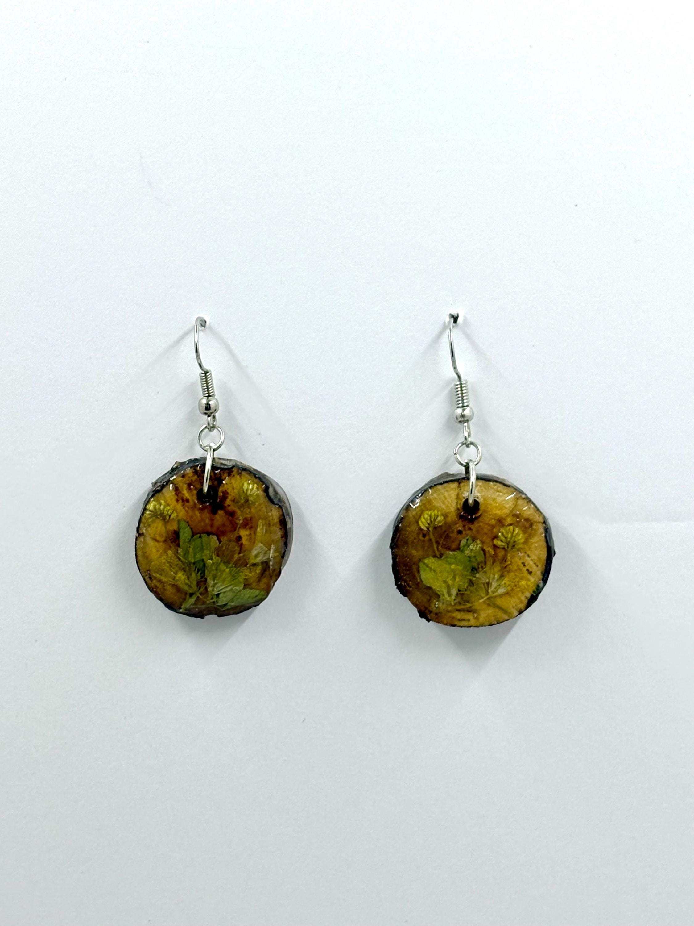 Flowery Matching Set, Young Cinquefoil Flower Earrings and Necklace, Unique Botanical Jewelry, One of a Kind Gift for Her