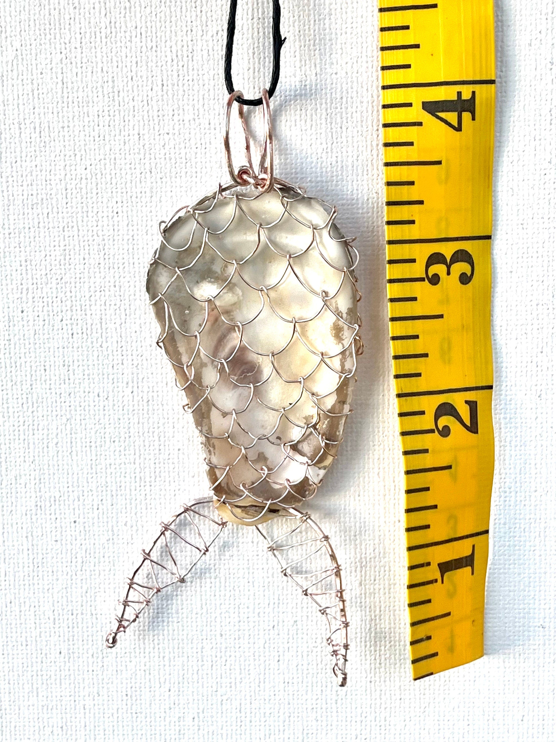 Mermaid Tail Pendant, Wire Wrapped Natural Shell Accessory, Real Oyster Shell with Simple Wire Wrap