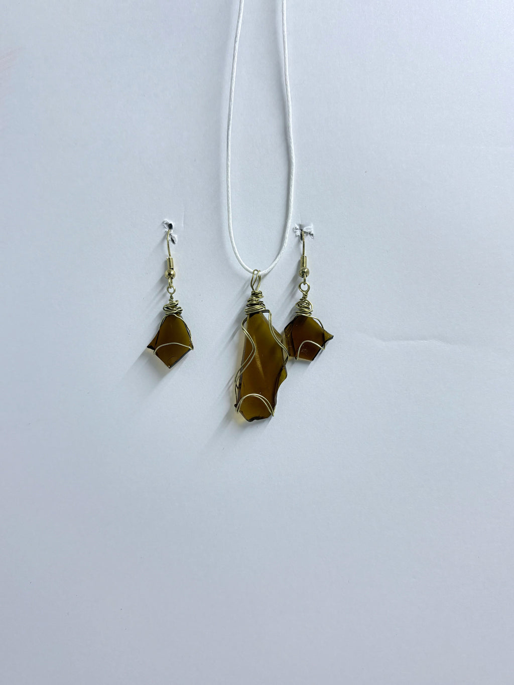 Amber Sea Glass | Wire Wrapped Jewelry Set | Earthy Coastal Style
