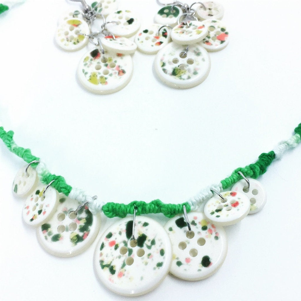 Paint Splattered Button Jewelry Set