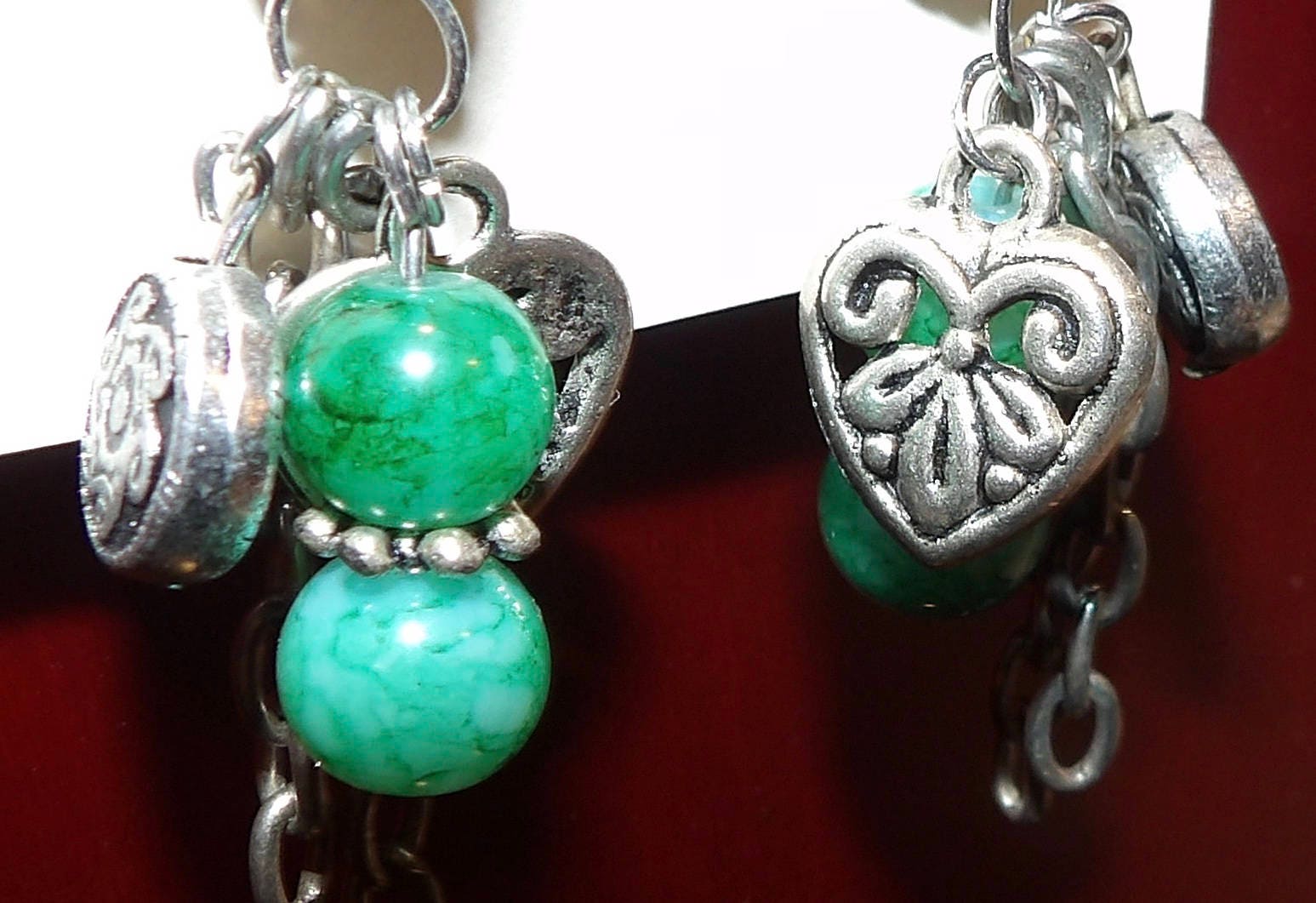 Bead Dangle Earrings | Jade Colored Drops with Charms
