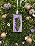 Fern Leaf Necklace | Framed Resin Leaf with Purple Background