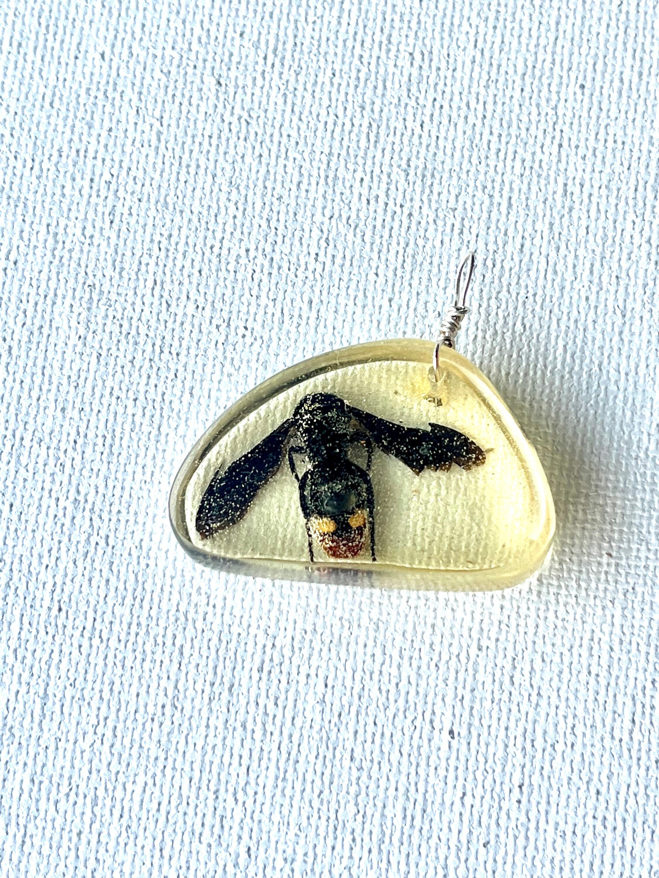 Bee in Resin Pendant Necklace, Nature Inspired Jewelry, Blue Winged Wasp in Resin Pendant, Gift for Bee Lover, Beekeeper