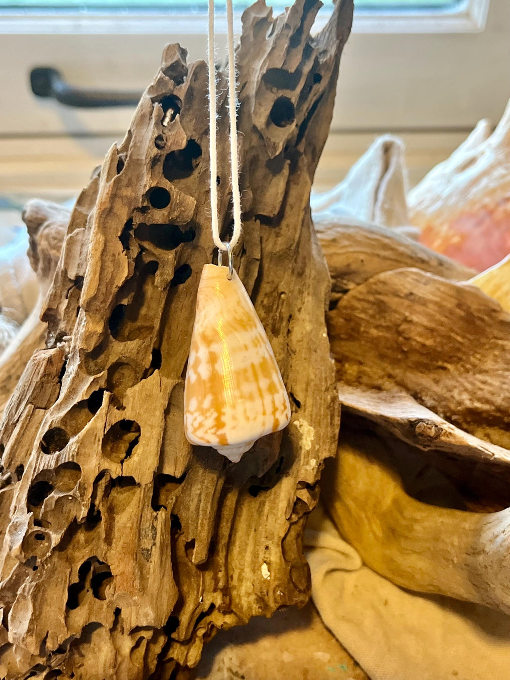 Alphabet Cone Shell Necklace | Orange and White Spotted Seashell Pendant