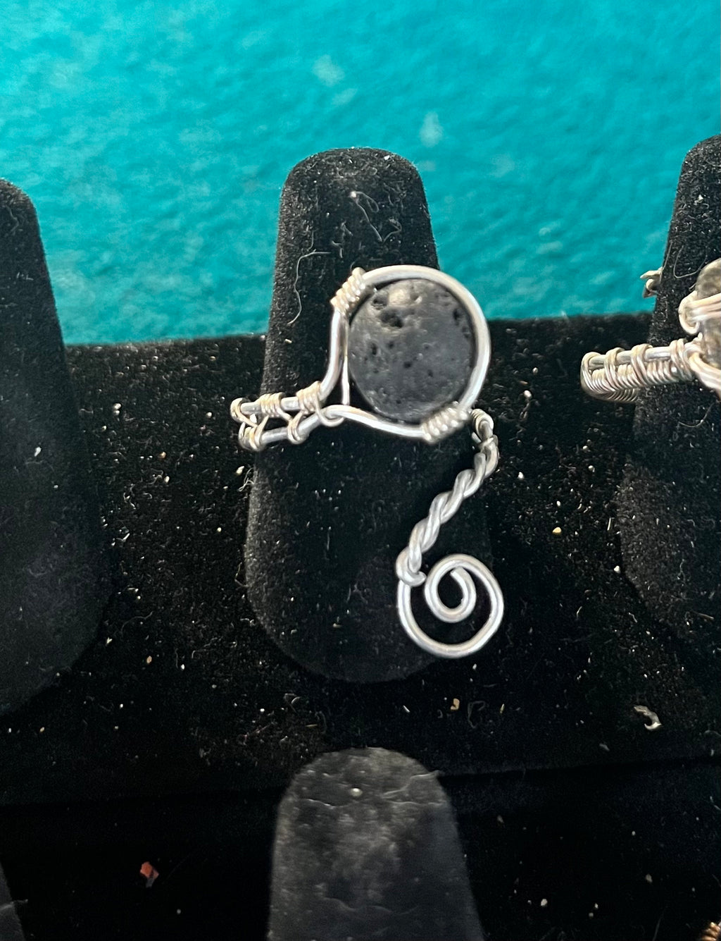 Wire Wrapped Lava Stone Ring, Adjustable Wire Wrapped Volcanic Rock Ring, Essential Oil Diffuser Jewelry