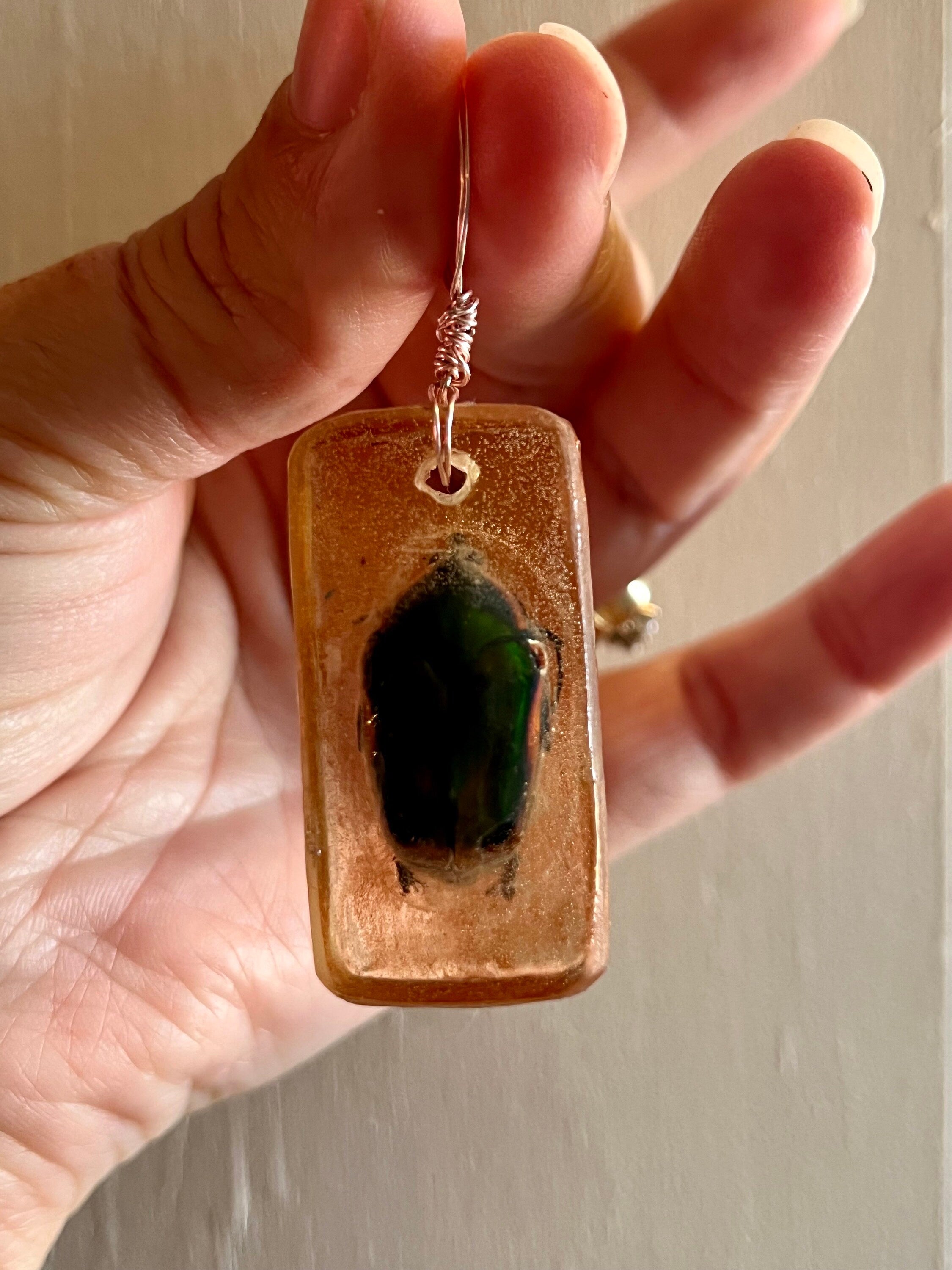 Beetle Pendant Necklace: Handcrafted Resin Jewelry with Natural Beauty, Beetle In Resin Necklace for Insect Oddities, Beetle jewelry