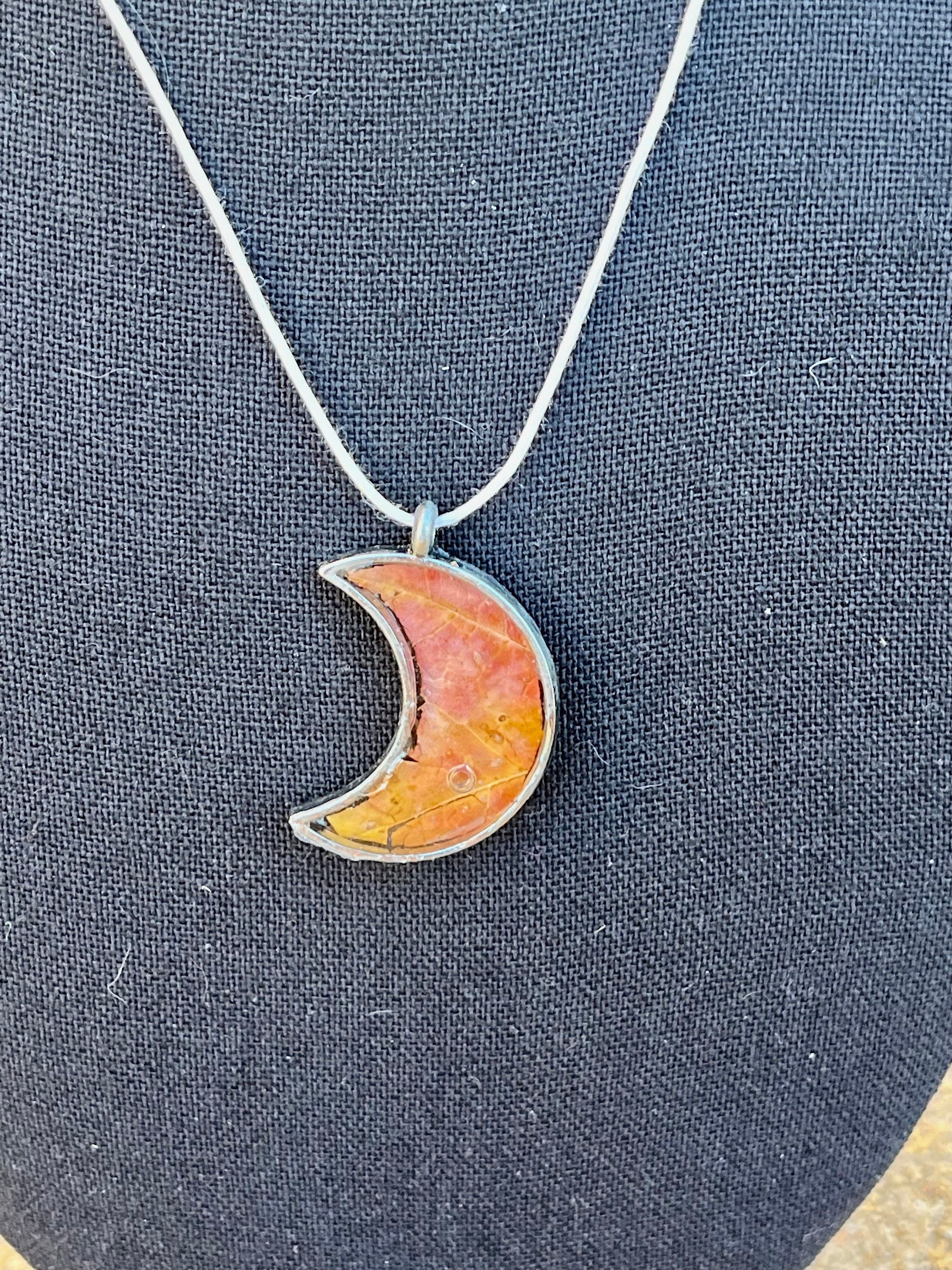Unique Maple Leaf Moon Pendant, Resin Crescent Necklace, Botanical Fall Inspired Jewelry, Real Maple Leaf Lunar Necklace, Cottagecore Gift