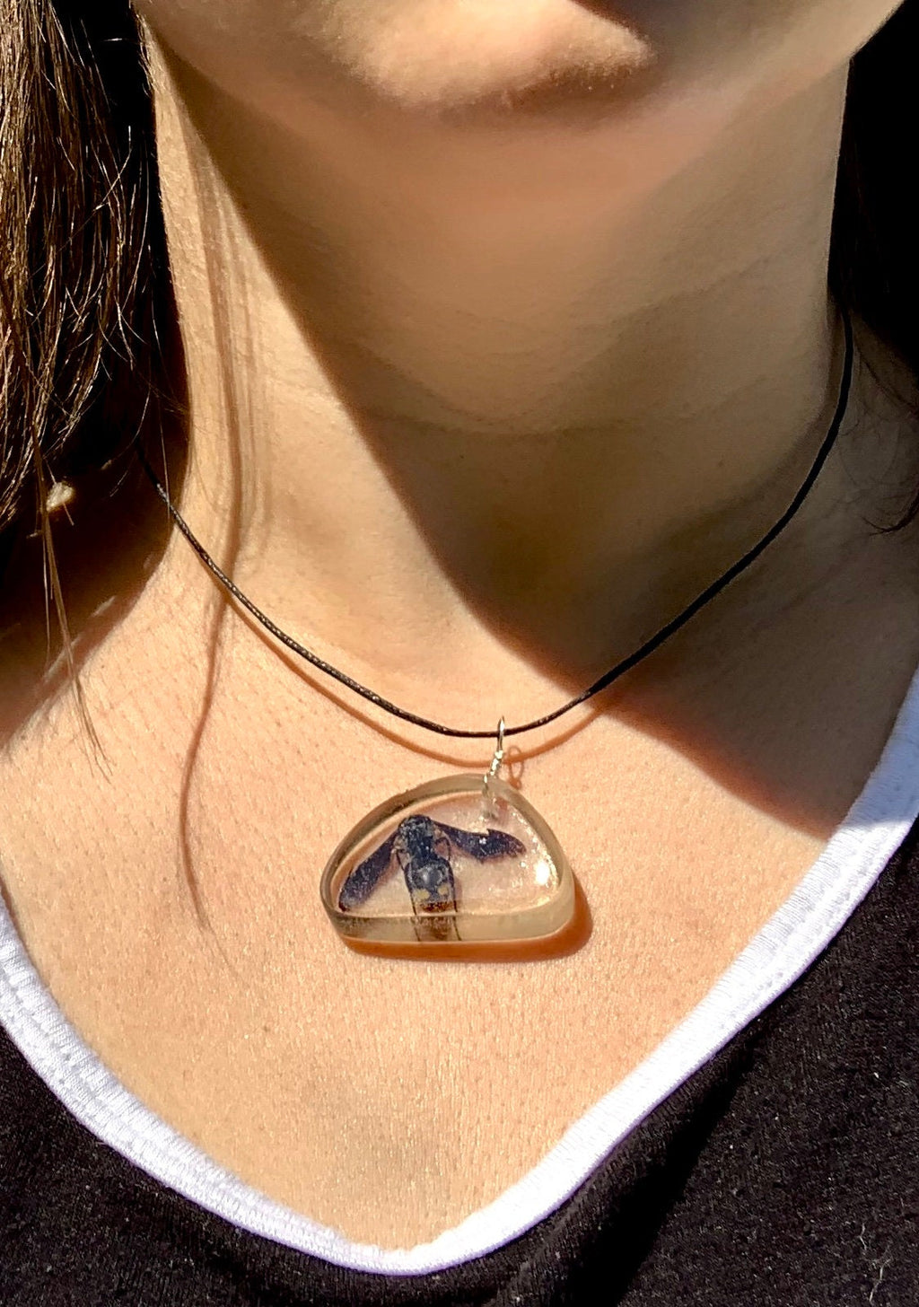 Bee in Resin Pendant Necklace, Nature Inspired Jewelry, Blue Winged Wasp in Resin Pendant, Gift for Bee Lover, Beekeeper