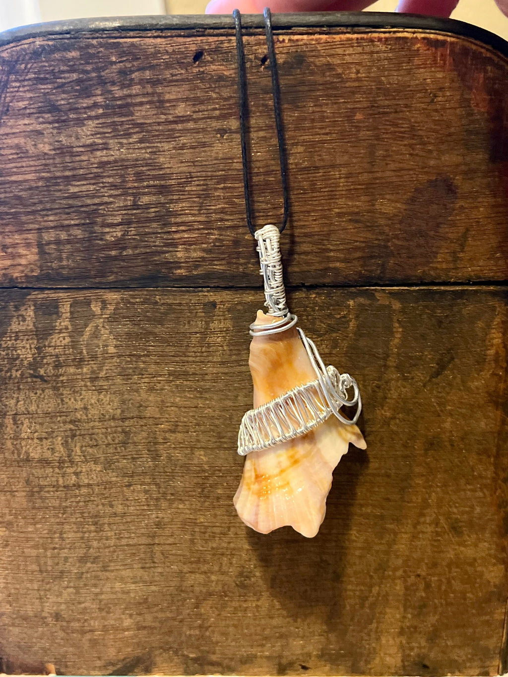 Wire Wrapped Orange Shell Fragment Pendant, Ocean Inspired Jewelry, Gift for Beach Lover, Statement Necklace, Authentic Shells