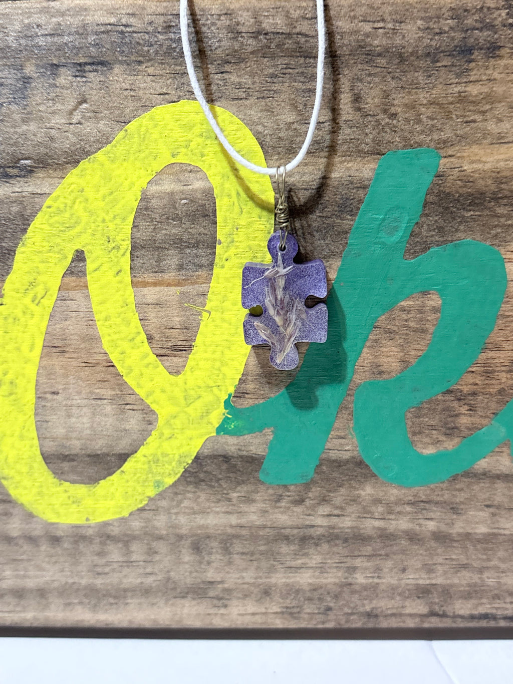 Purple Wildflower Necklace | Botanical Puzzle Piece Pendant | Pressed Flower Jewelry