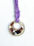 circular purple oyster shell resin pendant necklace