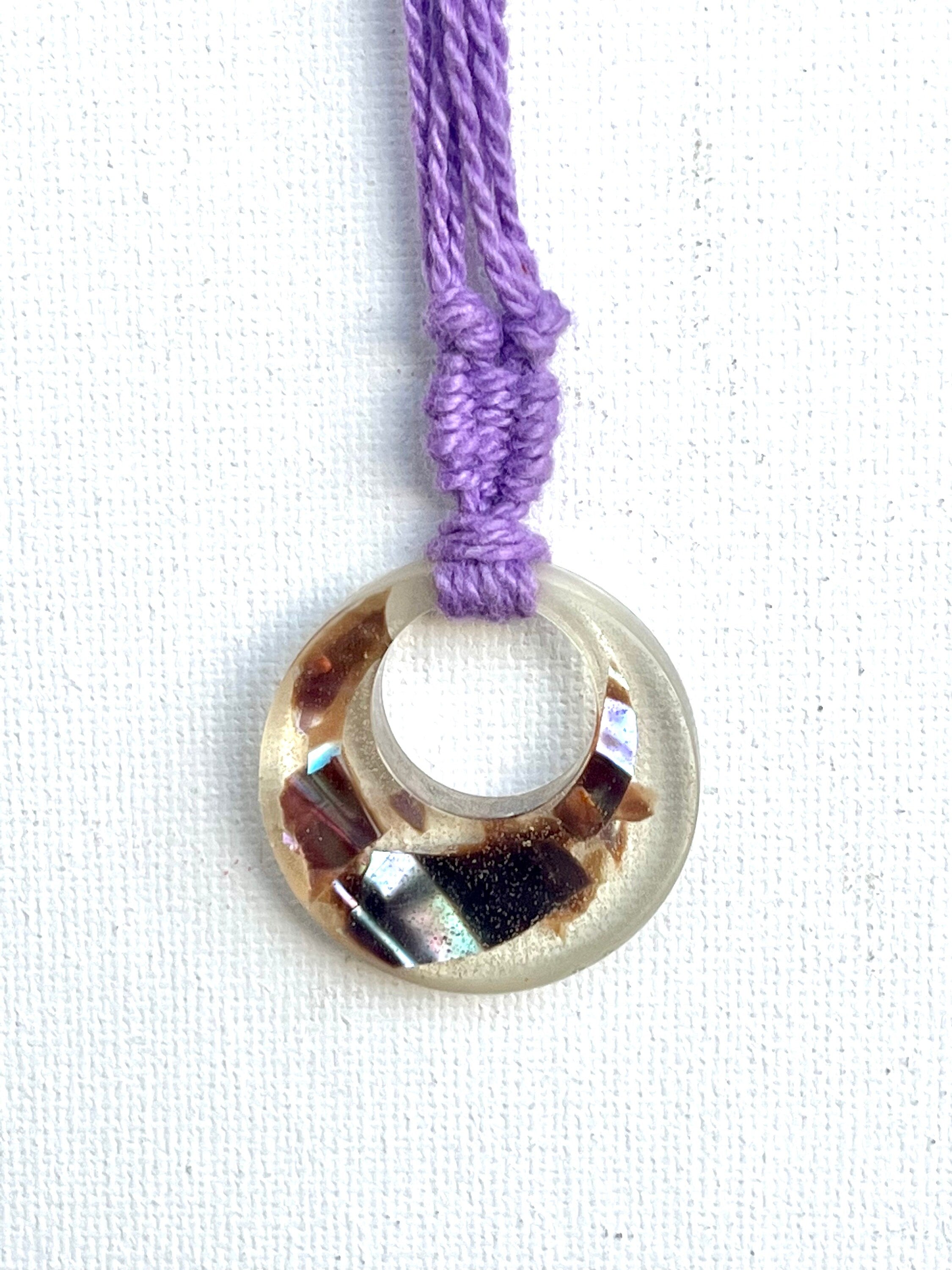 circular purple oyster shell resin pendant necklace