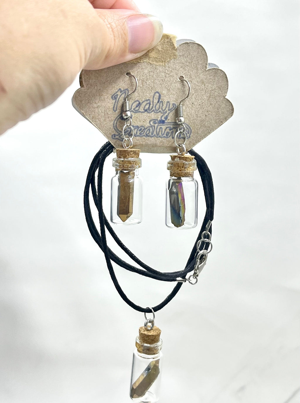 Rainbow Quartz Matching Set of Small Glass Bottle Jewelry