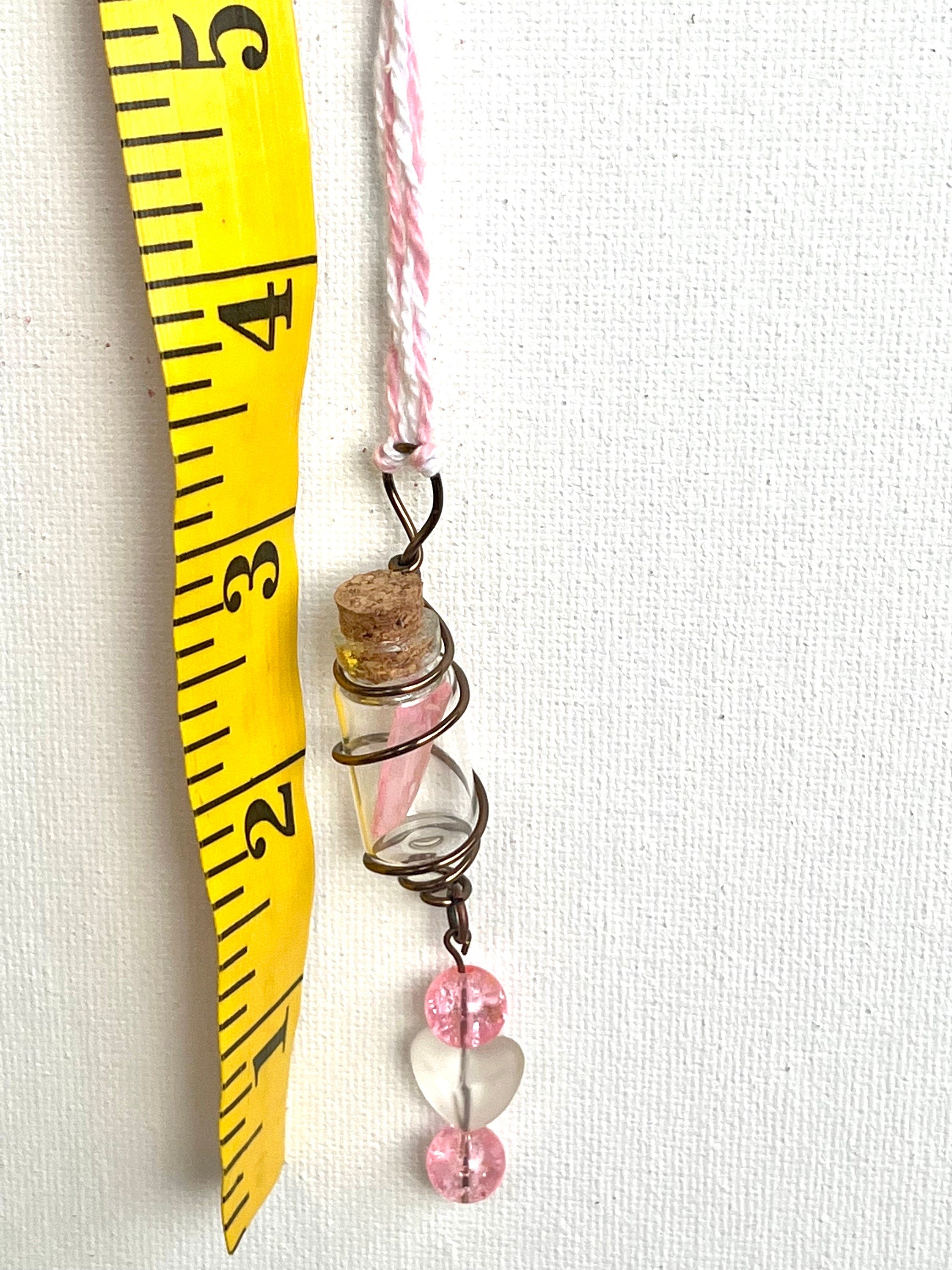 Pink Quartz Bottle Necklace | Mini Glass Vial Pendant | Romantic Heart Jewelry