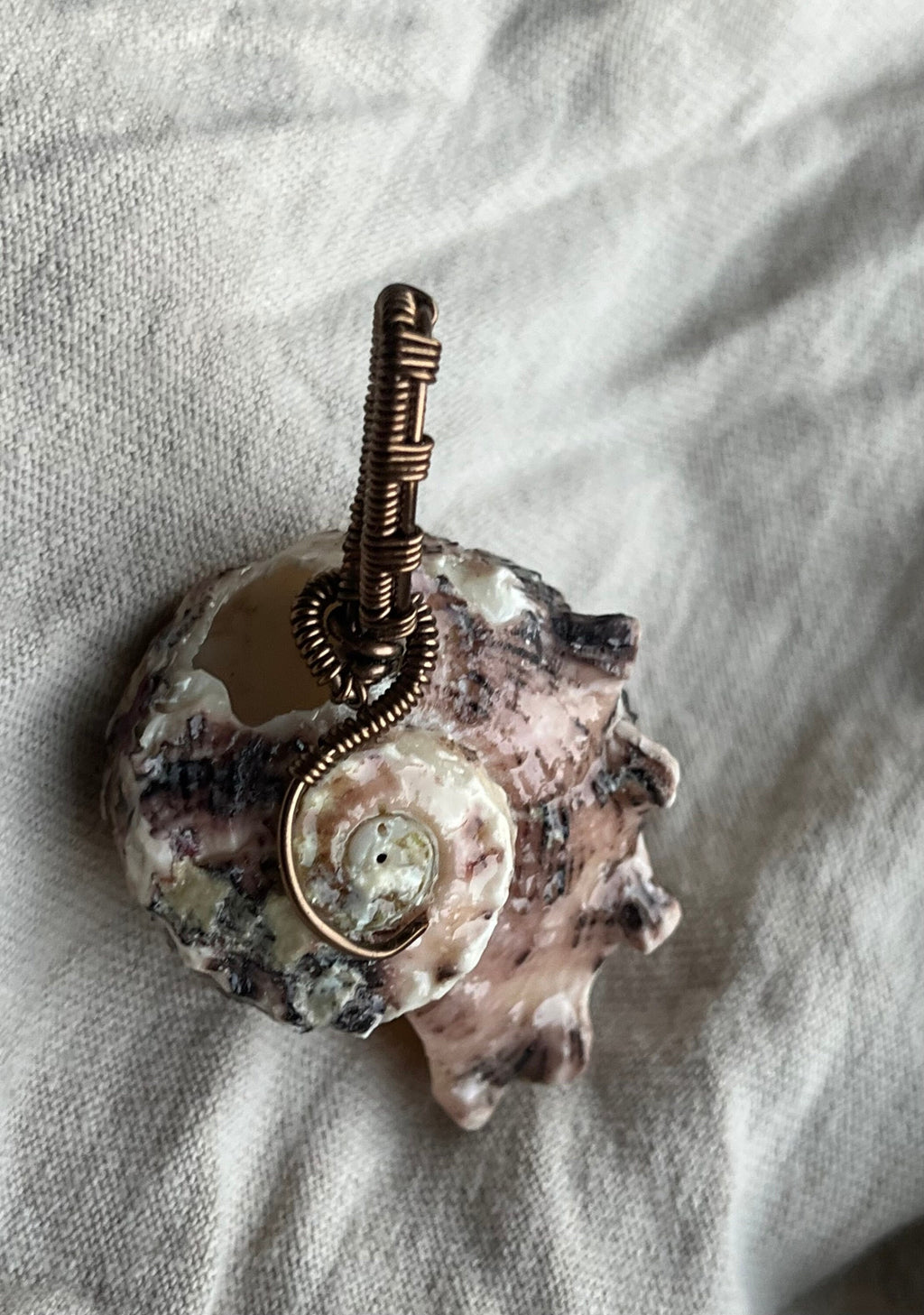 Wire Wrapped Natural Shell Pendant, Spiral Shell with Simple Wire Wrap, Ariel / Little Mermaid Pendant, Beach Jewelry