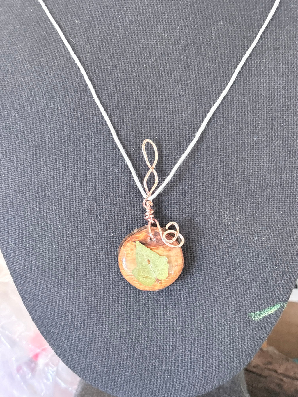 Woodland Vine Leaf Necklace | Wire Wrapped Pendant Ivy Leaf in Resin