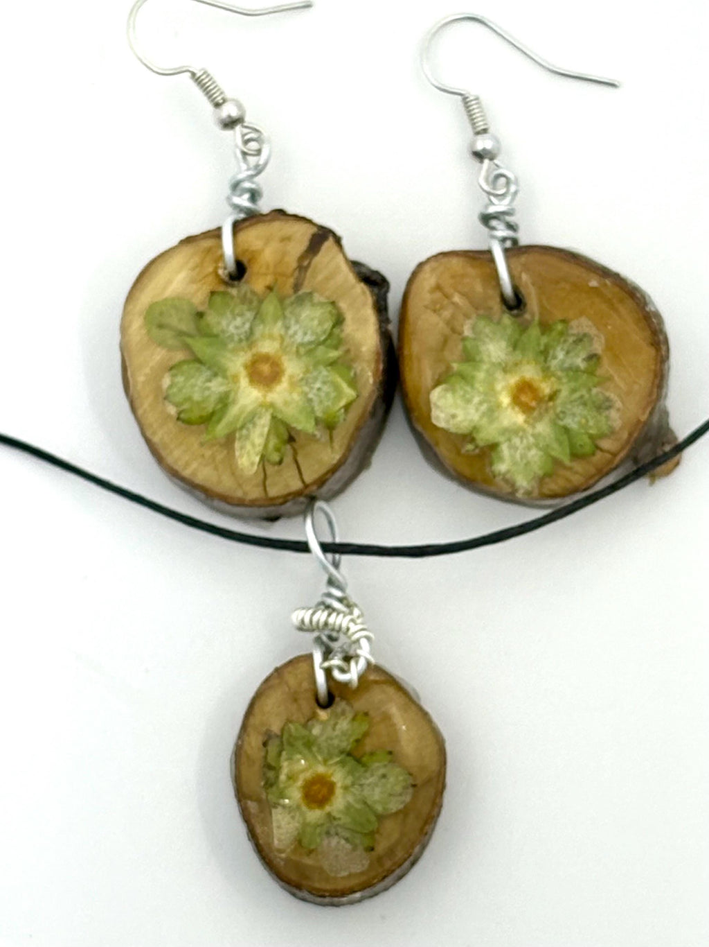 Yellow Flower Matching Set. Cinquefoil Earrings and Necklace, Unique Botanical Jewelry, One of a Kind Gift for Her
