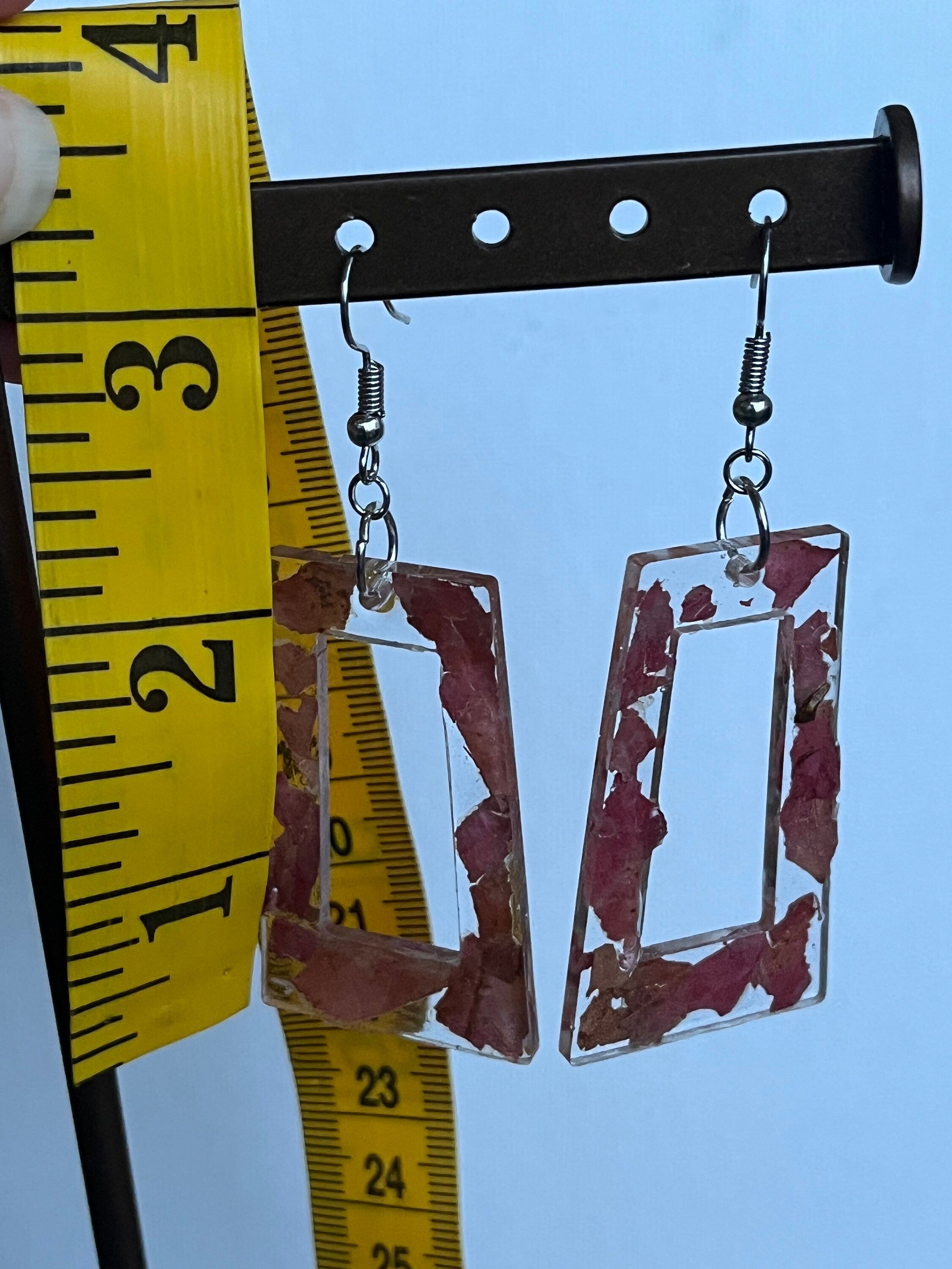 Red Leaf Resin Earrings | Lightweight Rectangular Maple Dangles
