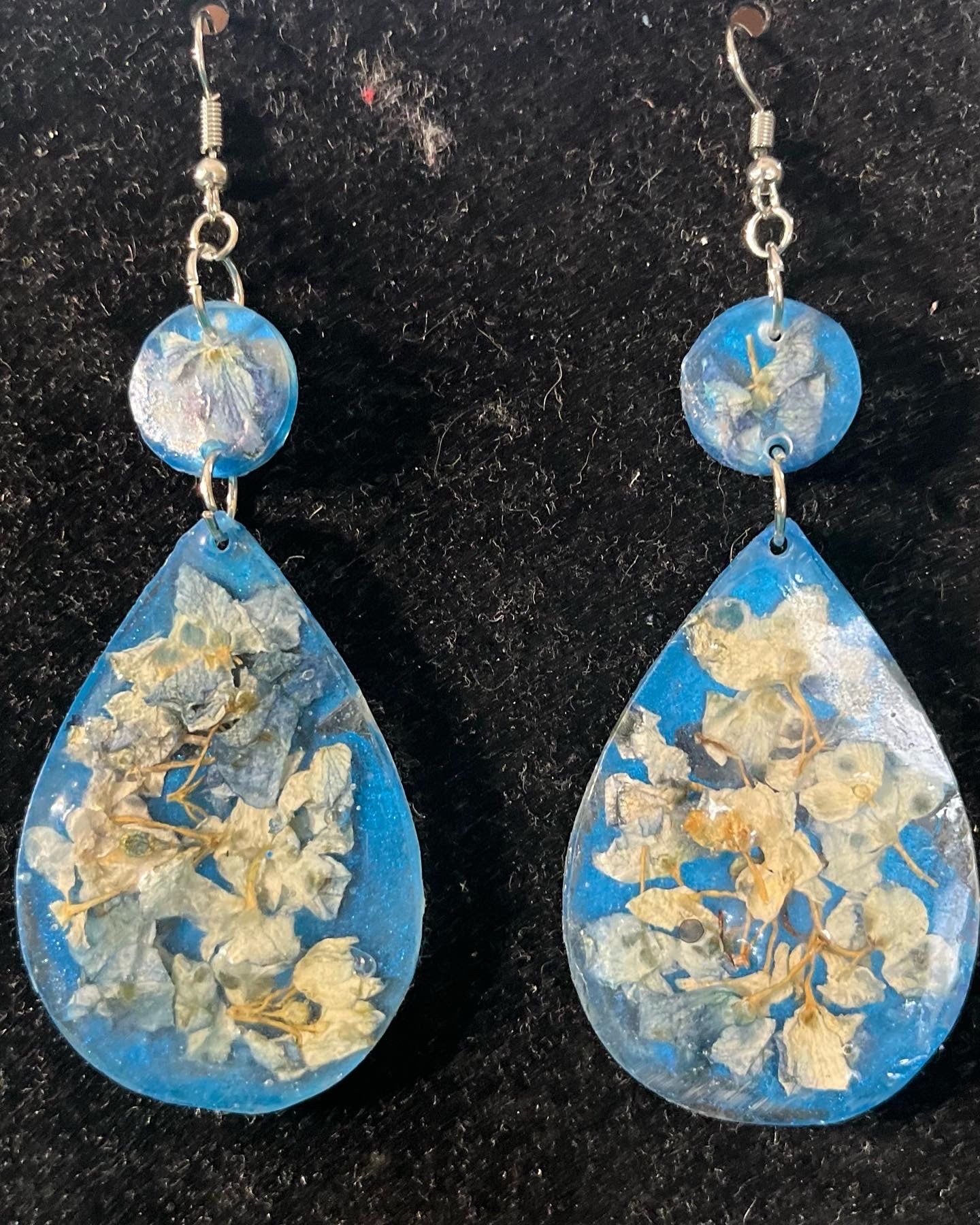 Blue Hydrangea Dangle Earrings - Exquisite Pressed Flower Jewelry, Real Flower in Resin Earrings Bridesmaid Gift, Botanical Earrings