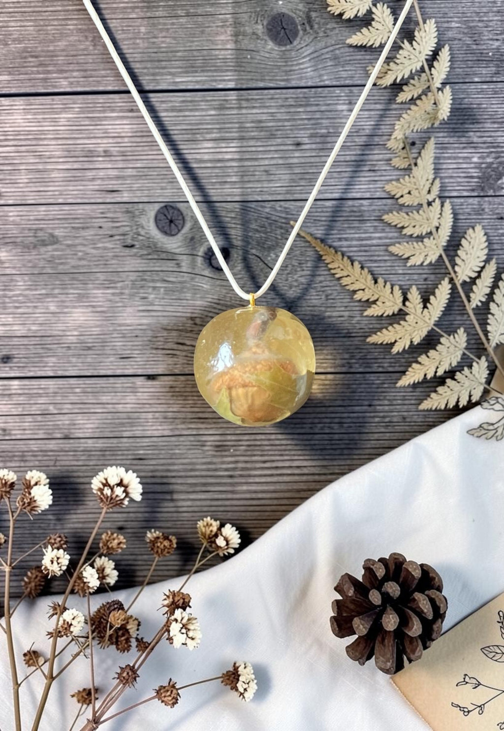 Acorn and Oak Leaf Pendant | Woodland Acorn in Resin Necklace