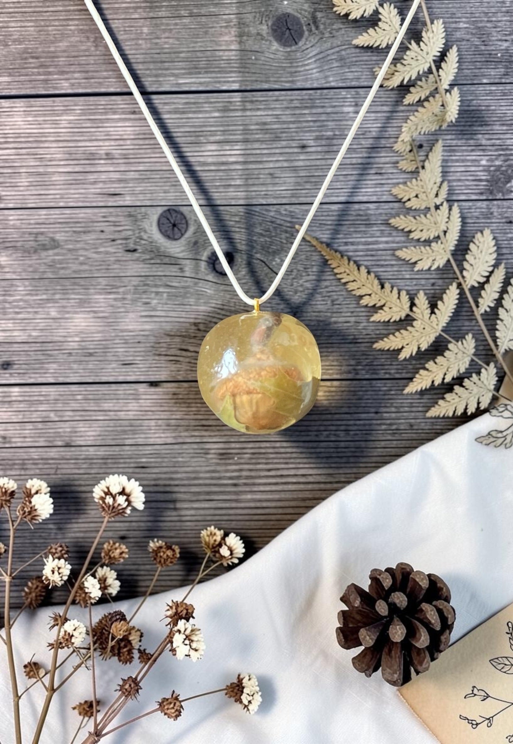 Acorn and Oak Leaf Pendant | Woodland Acorn in Resin Necklace