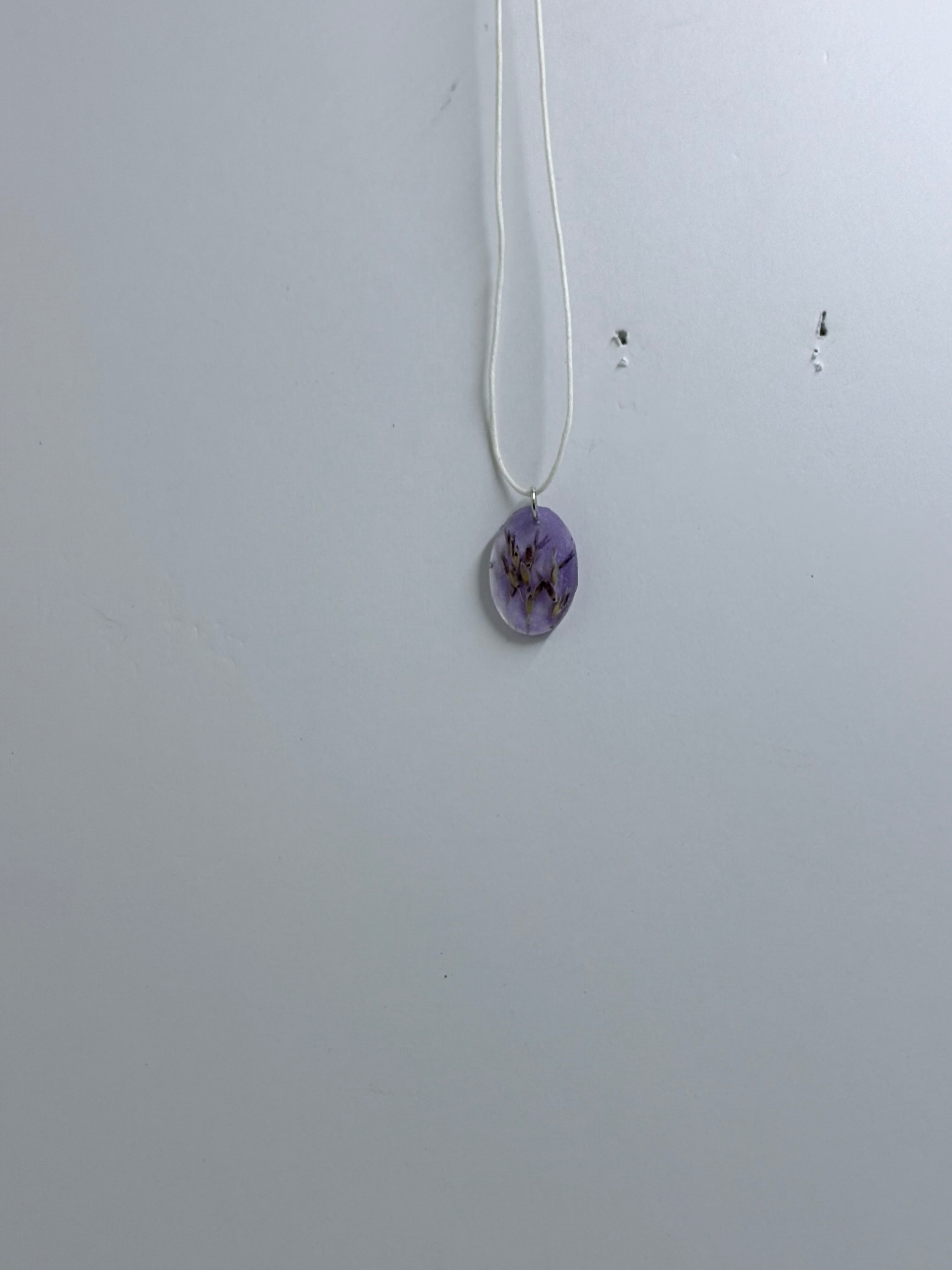 Lavender Botanical Necklace | Oval Resin Pendant | Pressed Grass Jewelry